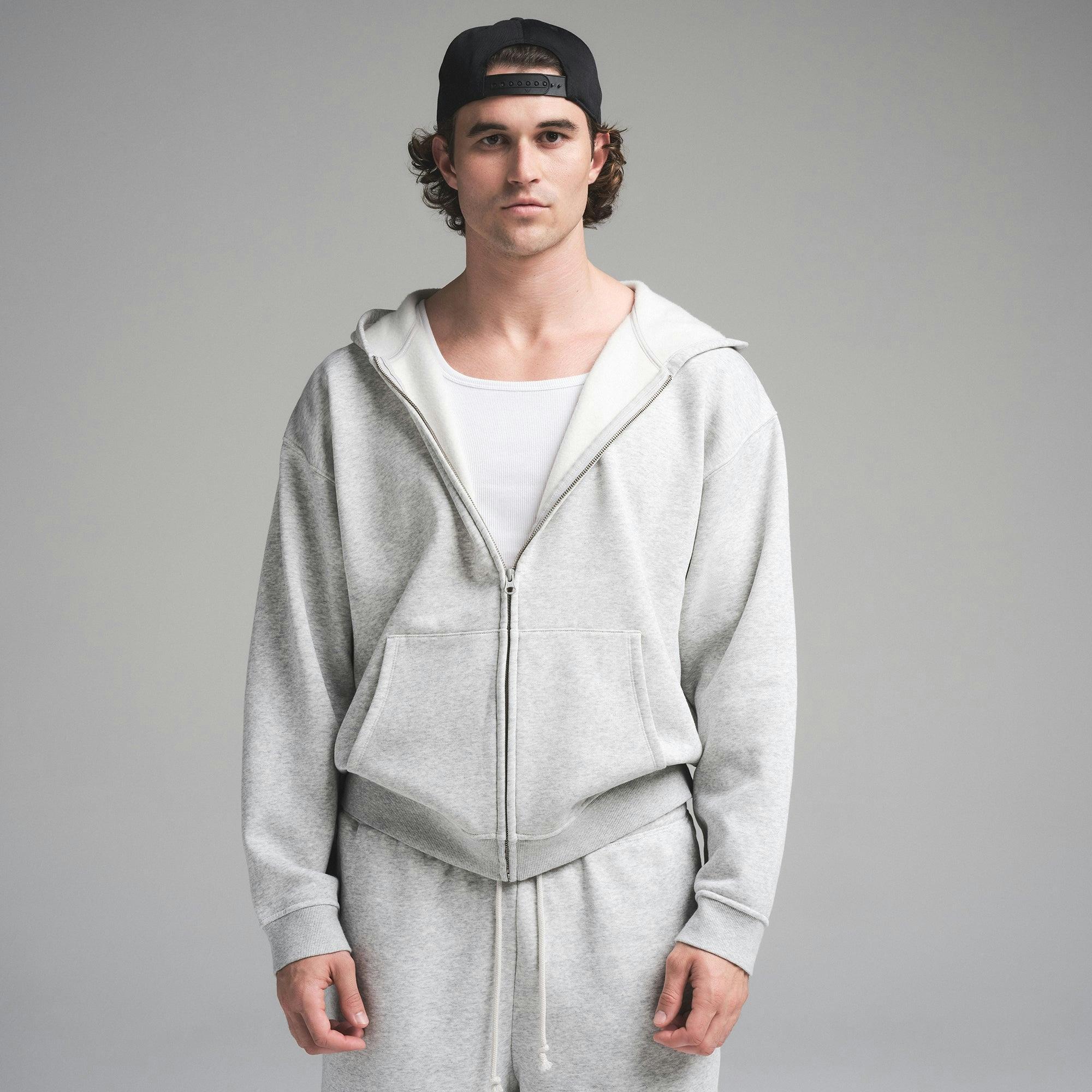 FLEECE LOUNGE MENS RELAXED ZIP UP HOODIE | LIGHT HEATHER GREY Product Image