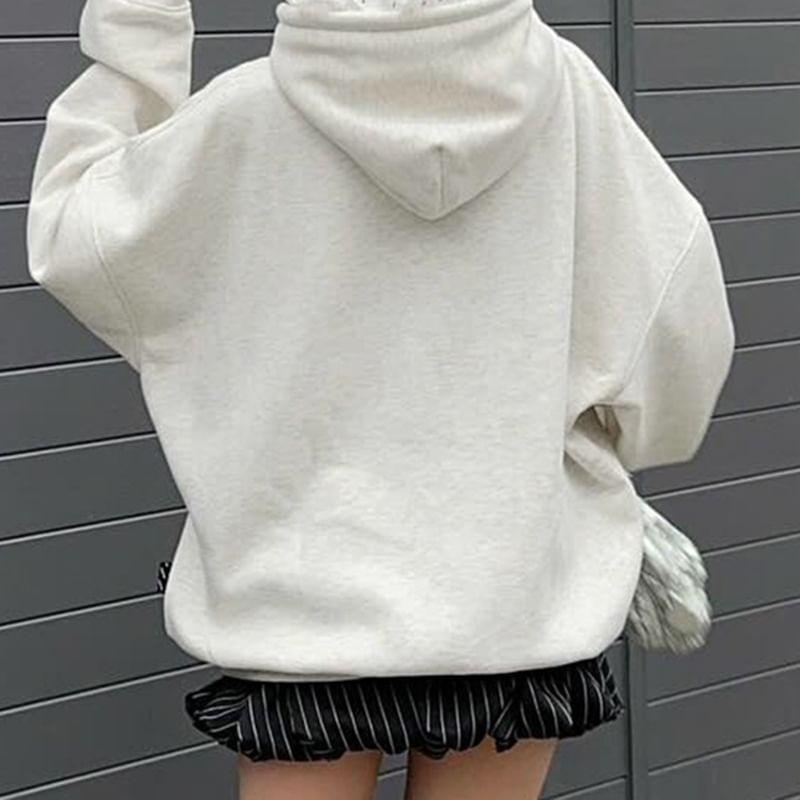 Drop Shoulder Embroidered Lettering Oversized Hoodie Product Image