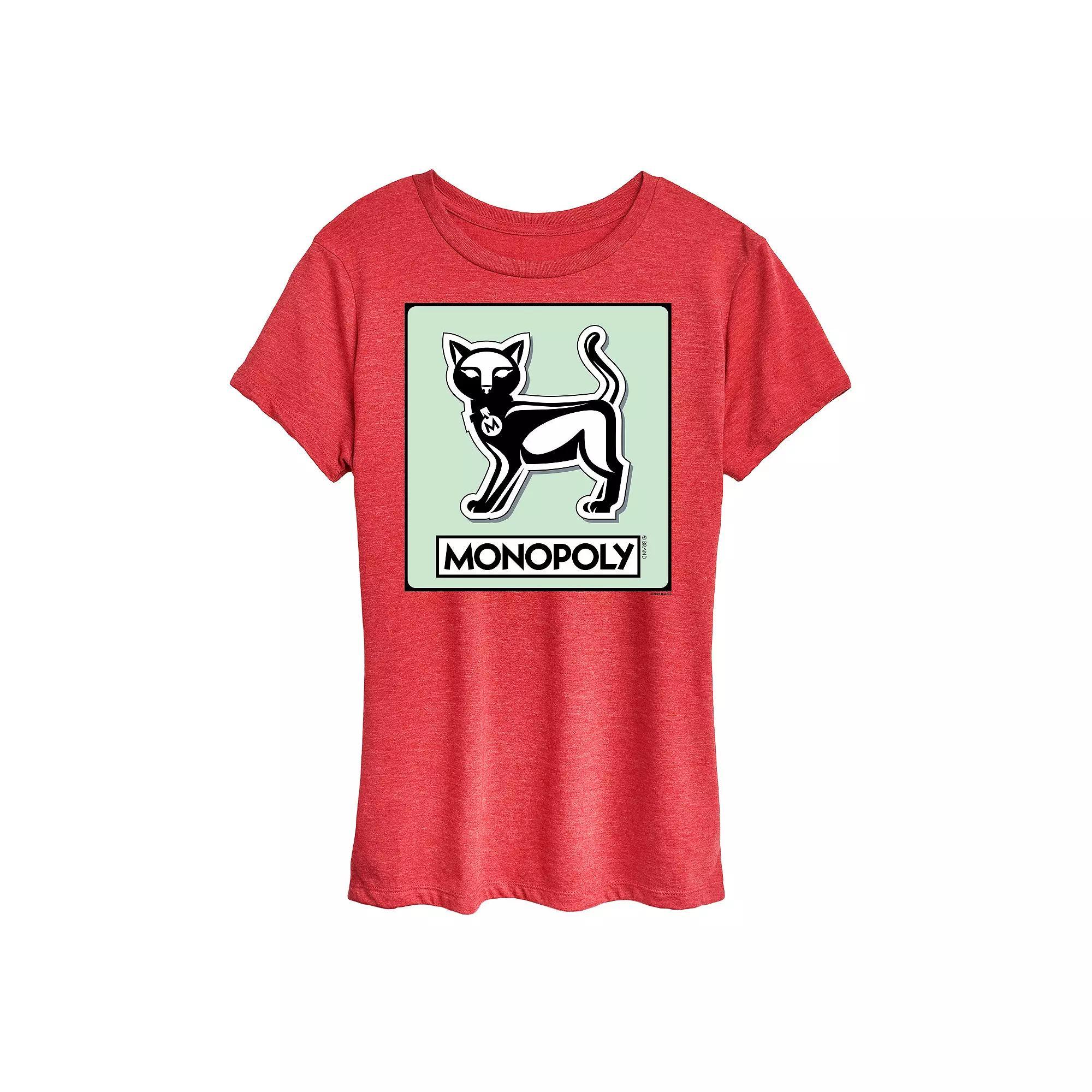 Womens Monopoly Cat Game Token Graphic Tee Grey Gray Product Image