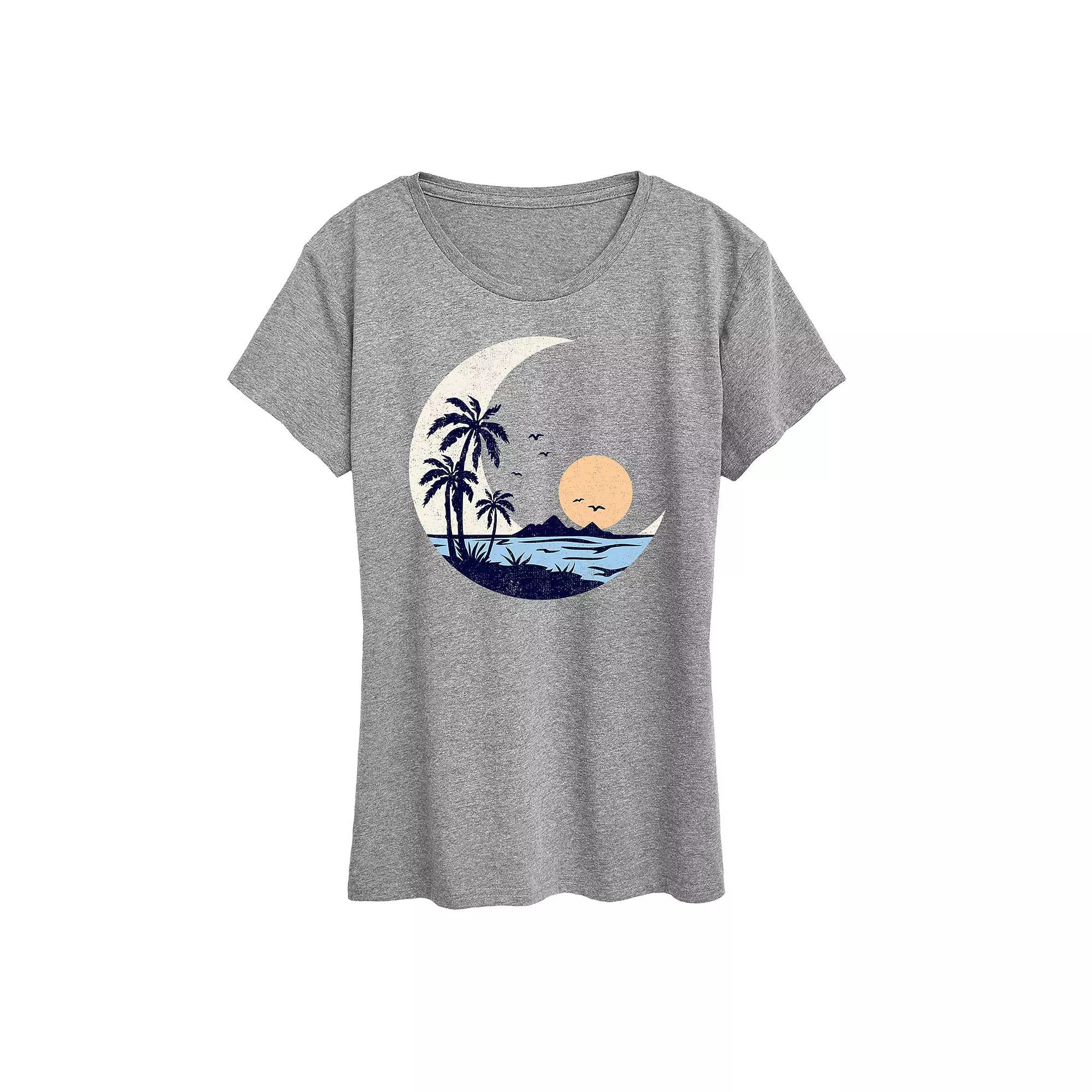 Womens Moon Beach Scene Graphic Tee Grey Gray Product Image