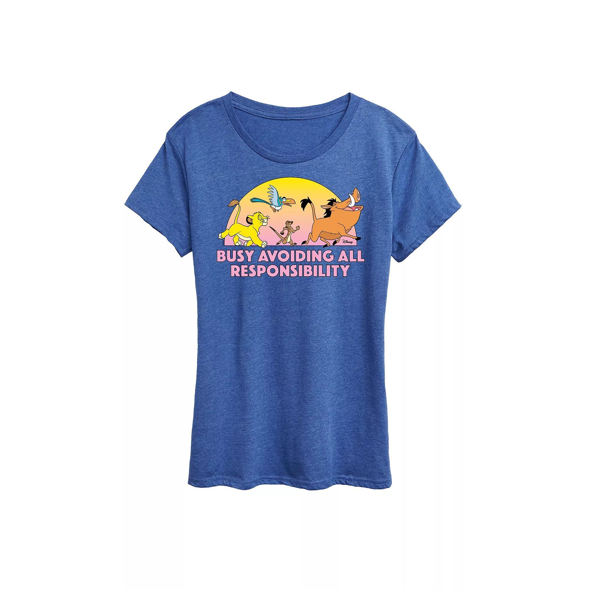 Disneys Lion King Womens Avoid Responsibility Graphic Tee Grey Royal Blue Product Image