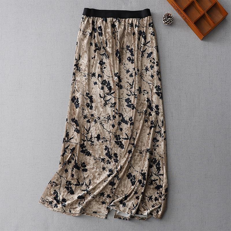 High Waist Floral Print Slit Maxi A-Line Skirt Product Image