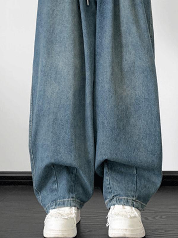 Men's Vintage Wash Drawstring Loose Jeans Product Image
