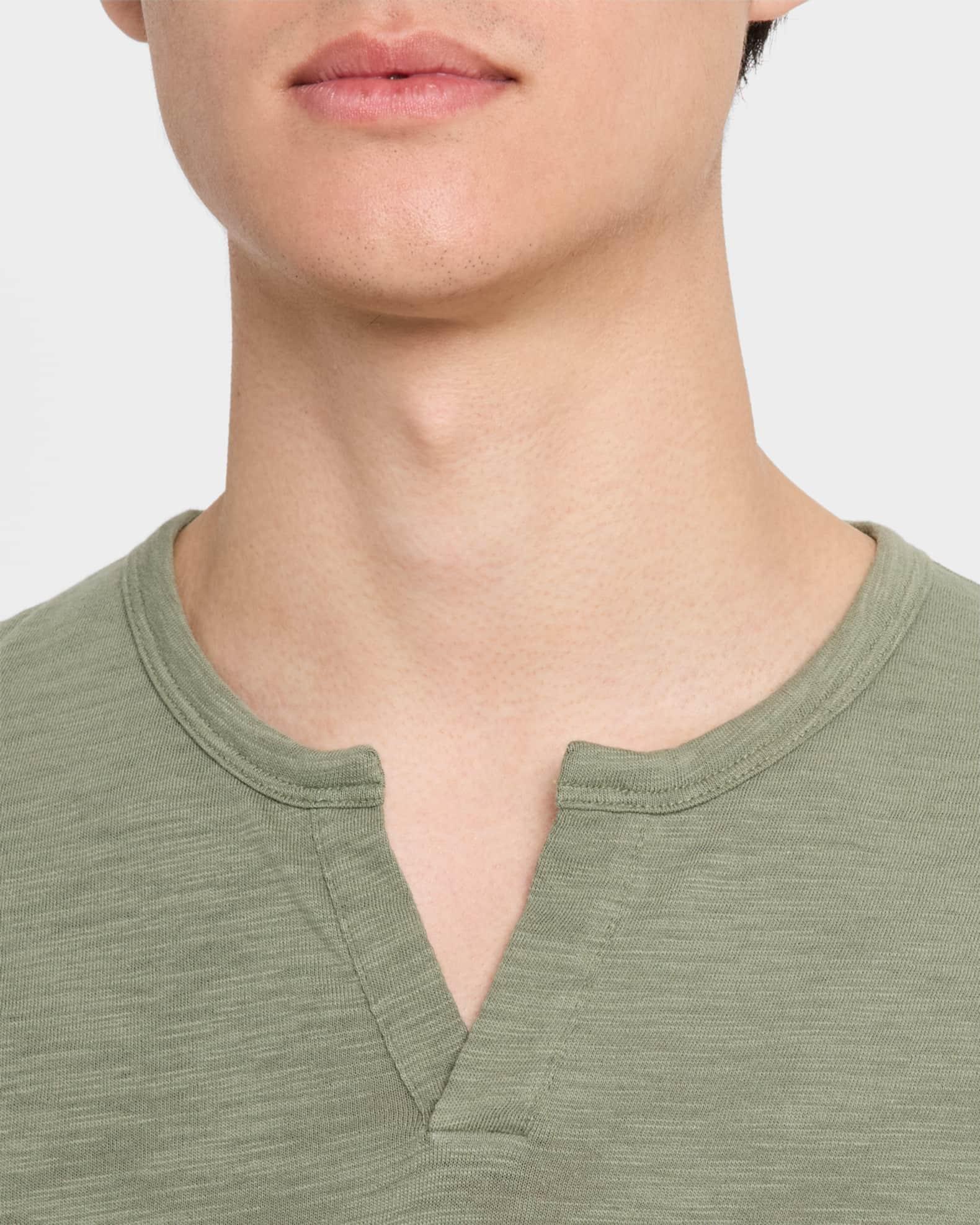 Men's Split-Neck Slub Cotton T-Shirt Product Image