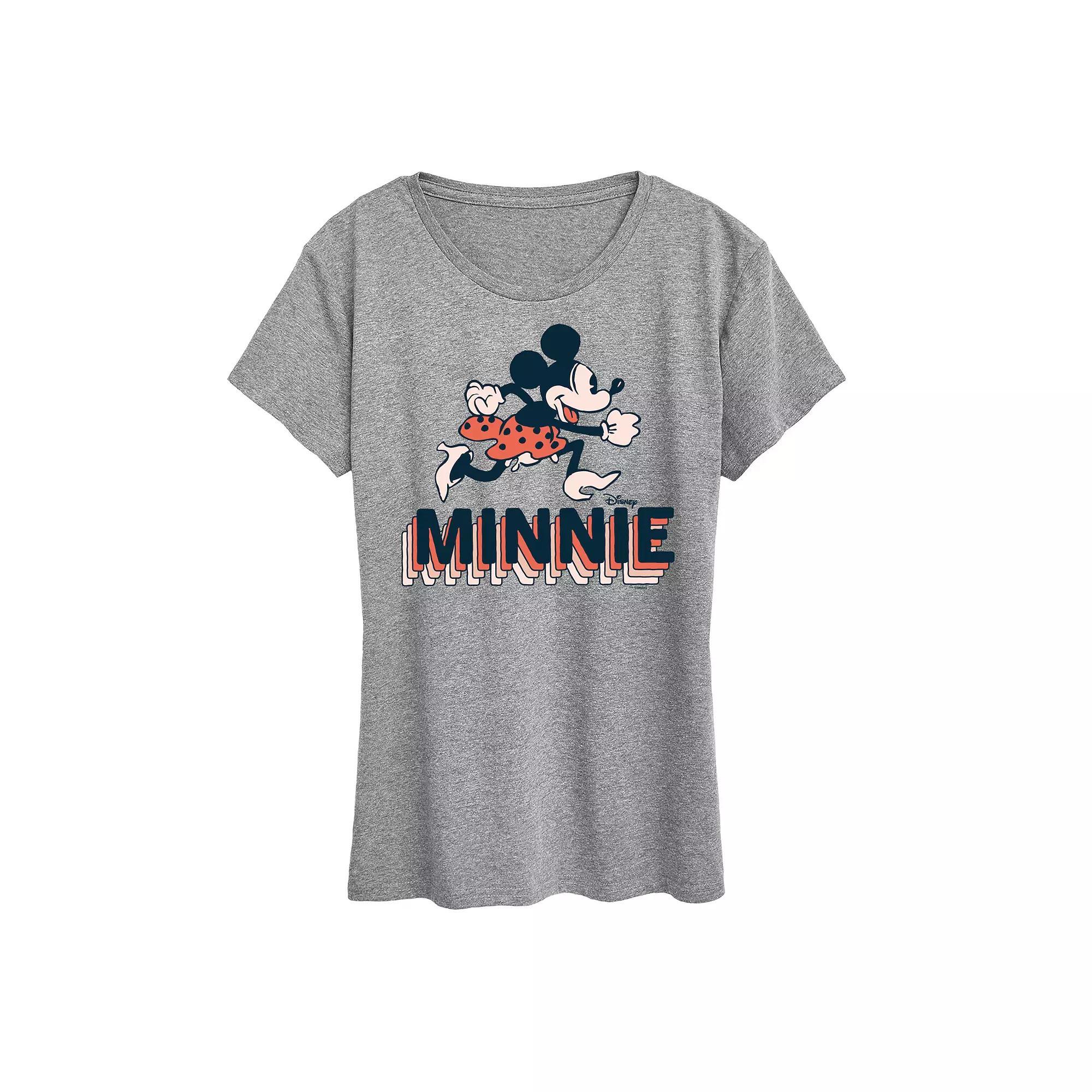Disneys Minnie Mouse Running Graphic Tee, Womens Grey Gray Product Image