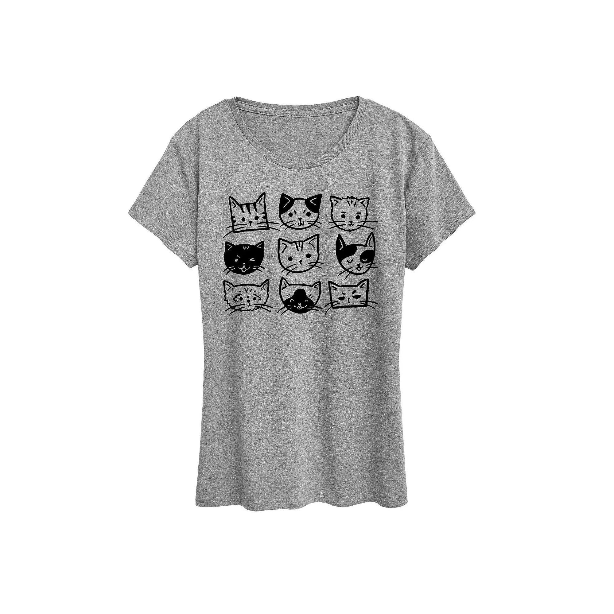 Womens Cat Faces Grid Graphic Tee, Girls Grey Gray Product Image
