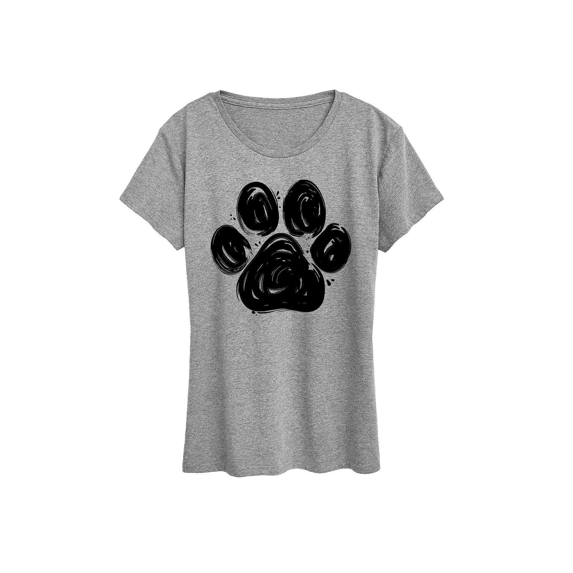 Womens Brushstroke Paw Print Graphic Tee, Girls Grey Gray Product Image