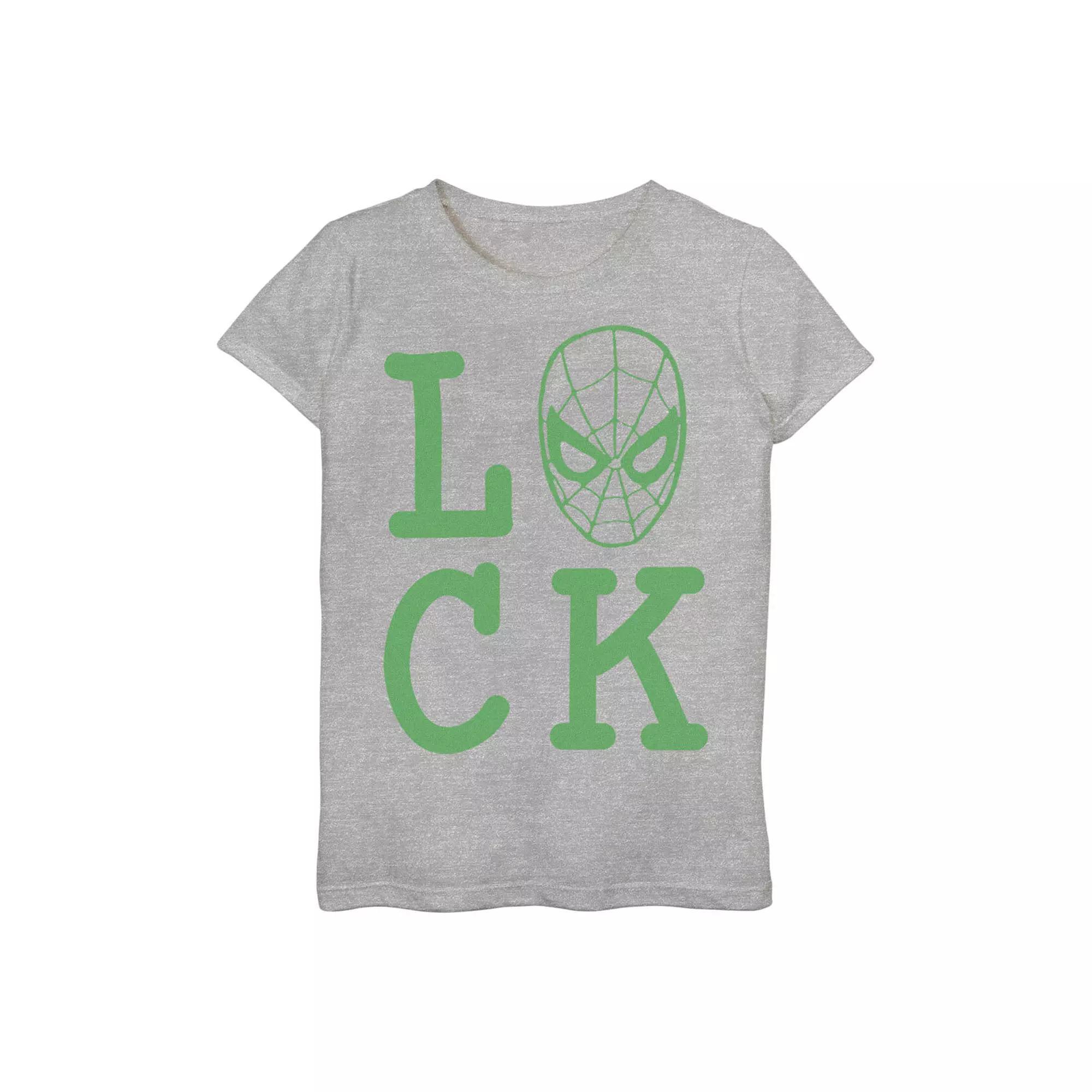 Girls 3-16 Marvel Spider-Man "Luck" St. Patrick's Day Tee, Girl's, Size: XL, Athletic Grey Product Image