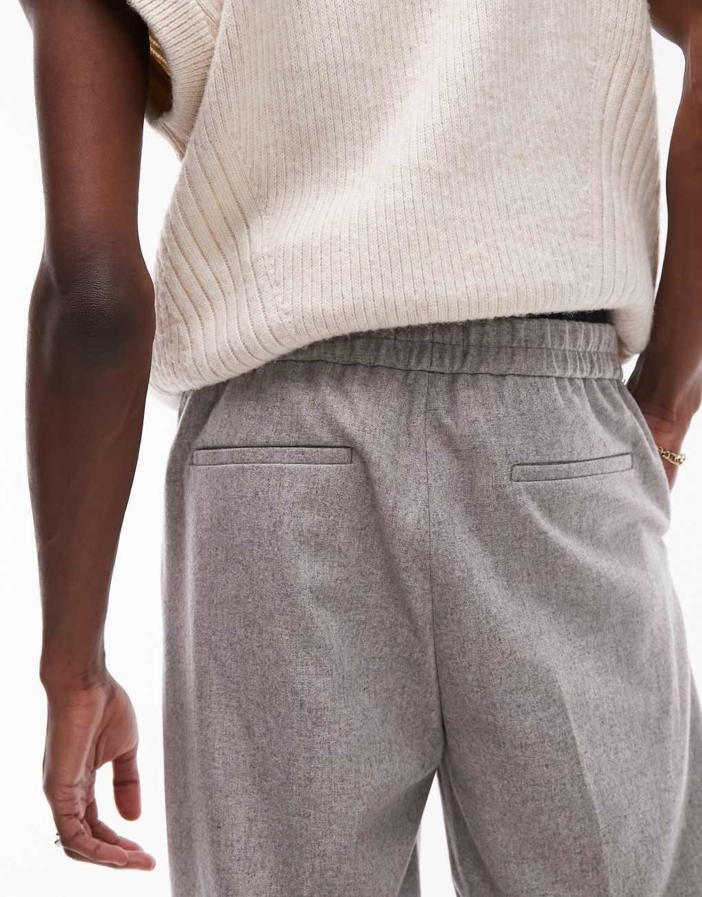 Topman wide leg wool mix elastic waistband pants Product Image