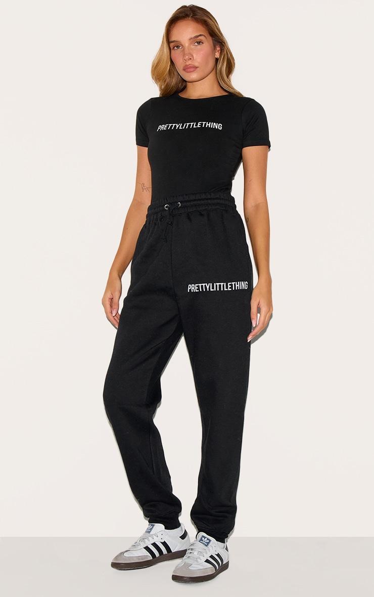 PRETTYLITTLETHING Black Logo High Waisted Cuffed Sweatpants Product Image