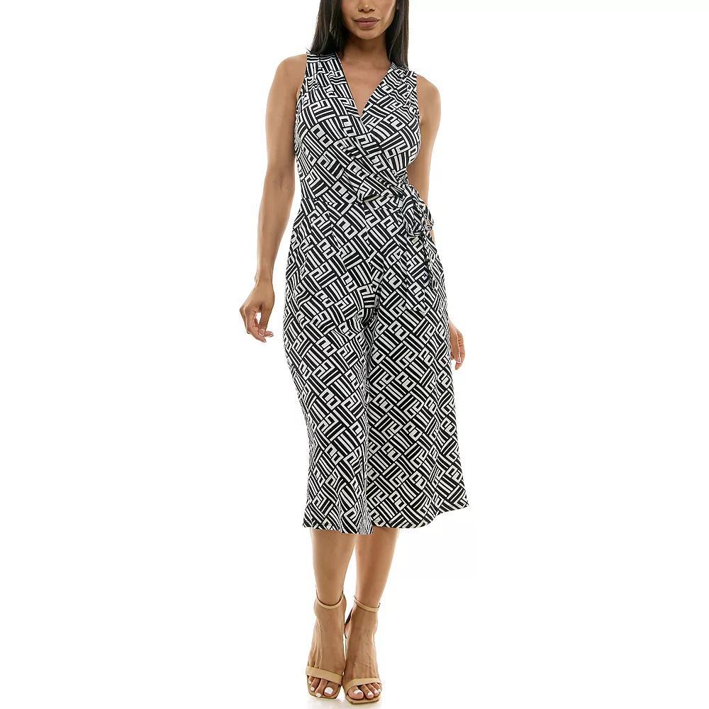 Womens Nina Leonard Print Surplice Wide-Leg Jumpsuit Product Image