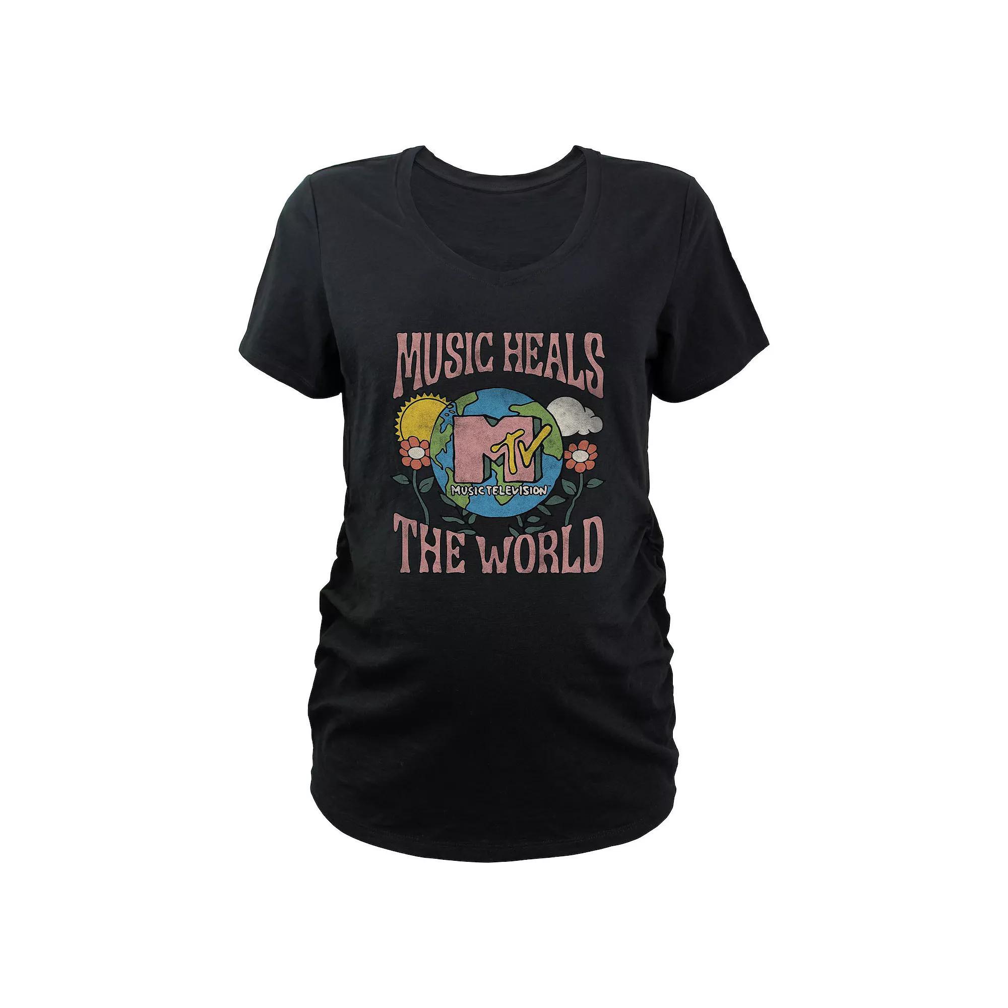 Maternity MTV Music Heals The World Graphic Tee, Women's, Size: Large-Mat, Black Product Image