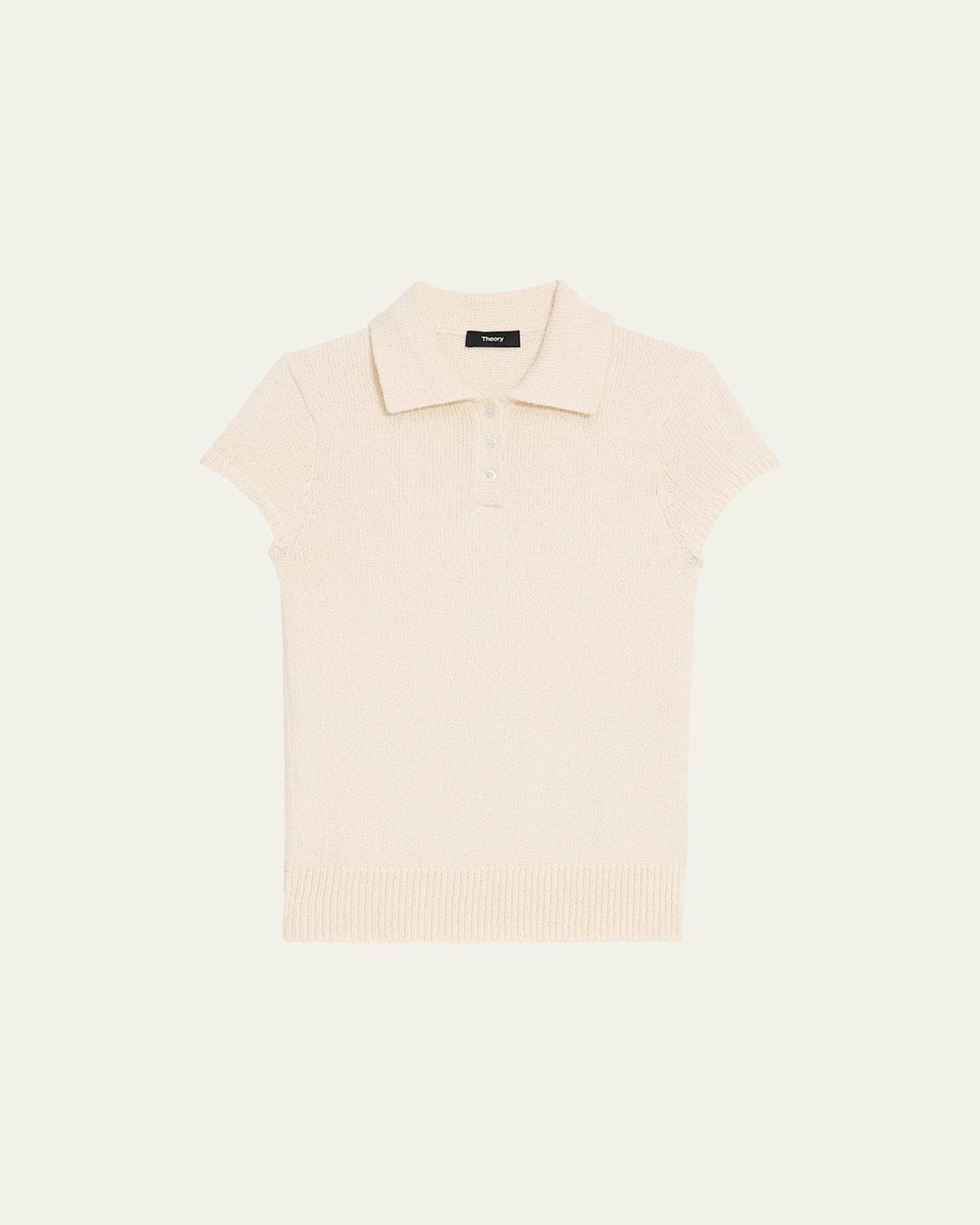 Cap-Sleeve Cotton and Merino Wool Polo Top Product Image