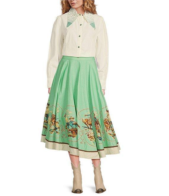 Double D Ranch Far Away Western Woven Collared 3/4 Sleeve Blouse Product Image