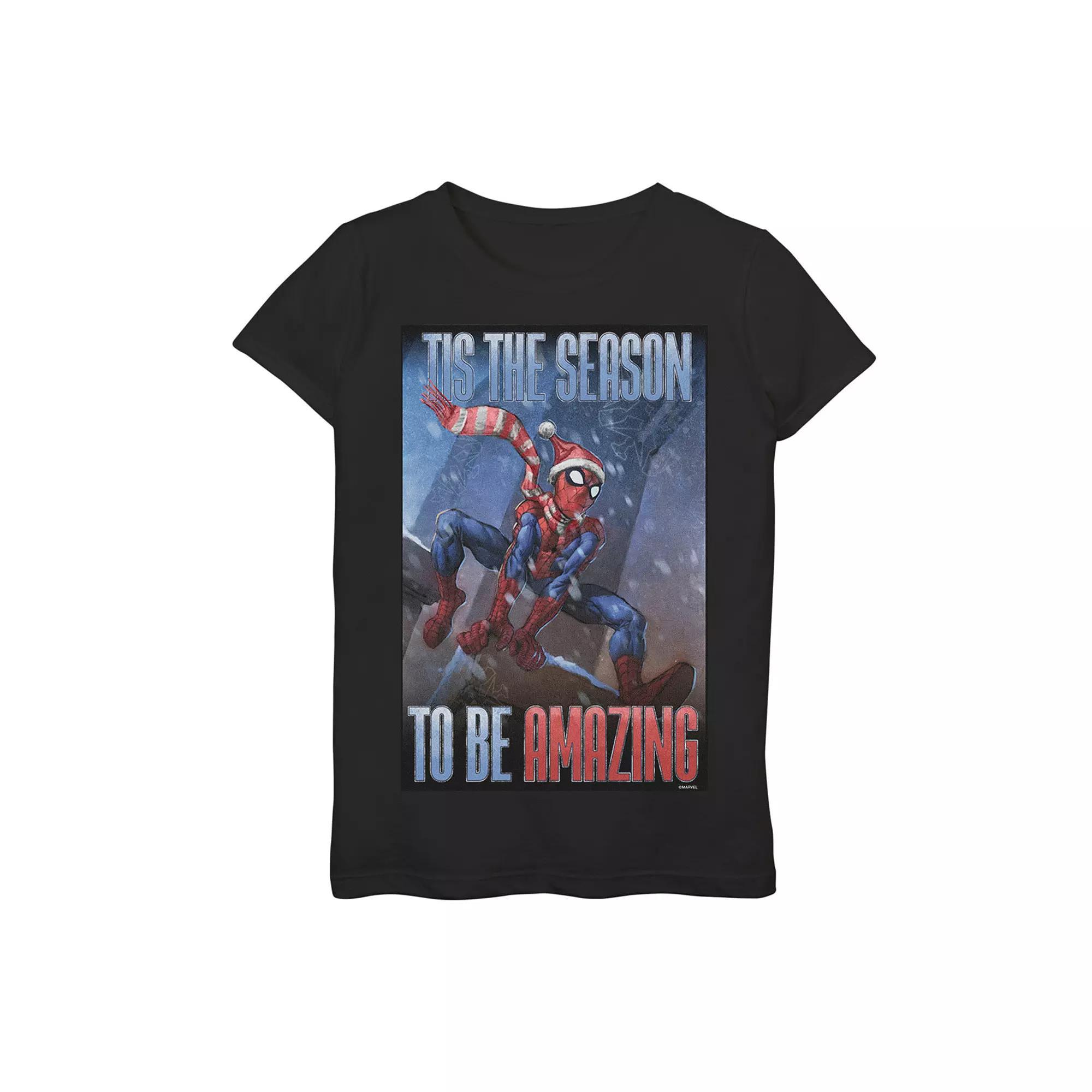 Girls 7-16 Marvel Spider-Man "Tis The Season To Be Amazing" Tee, Girl's, Size: XL, Black Product Image