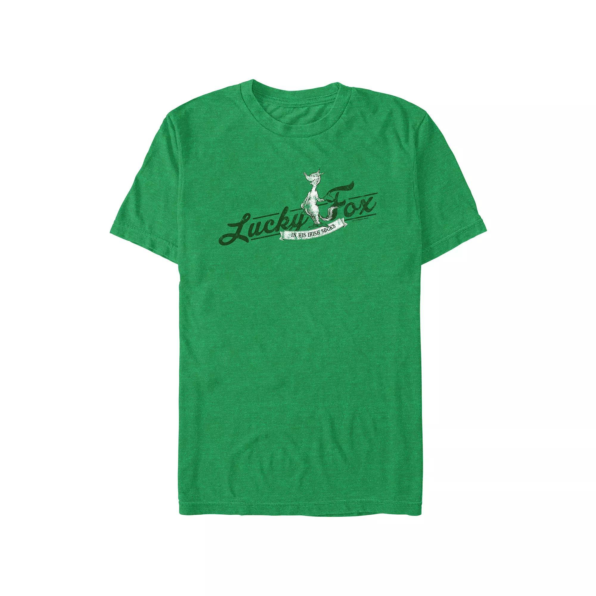 Men's Dr. Seuss Lucky Fox In His Irish Socks Graphic Tee, Size: XXL, Kelly Grey Product Image