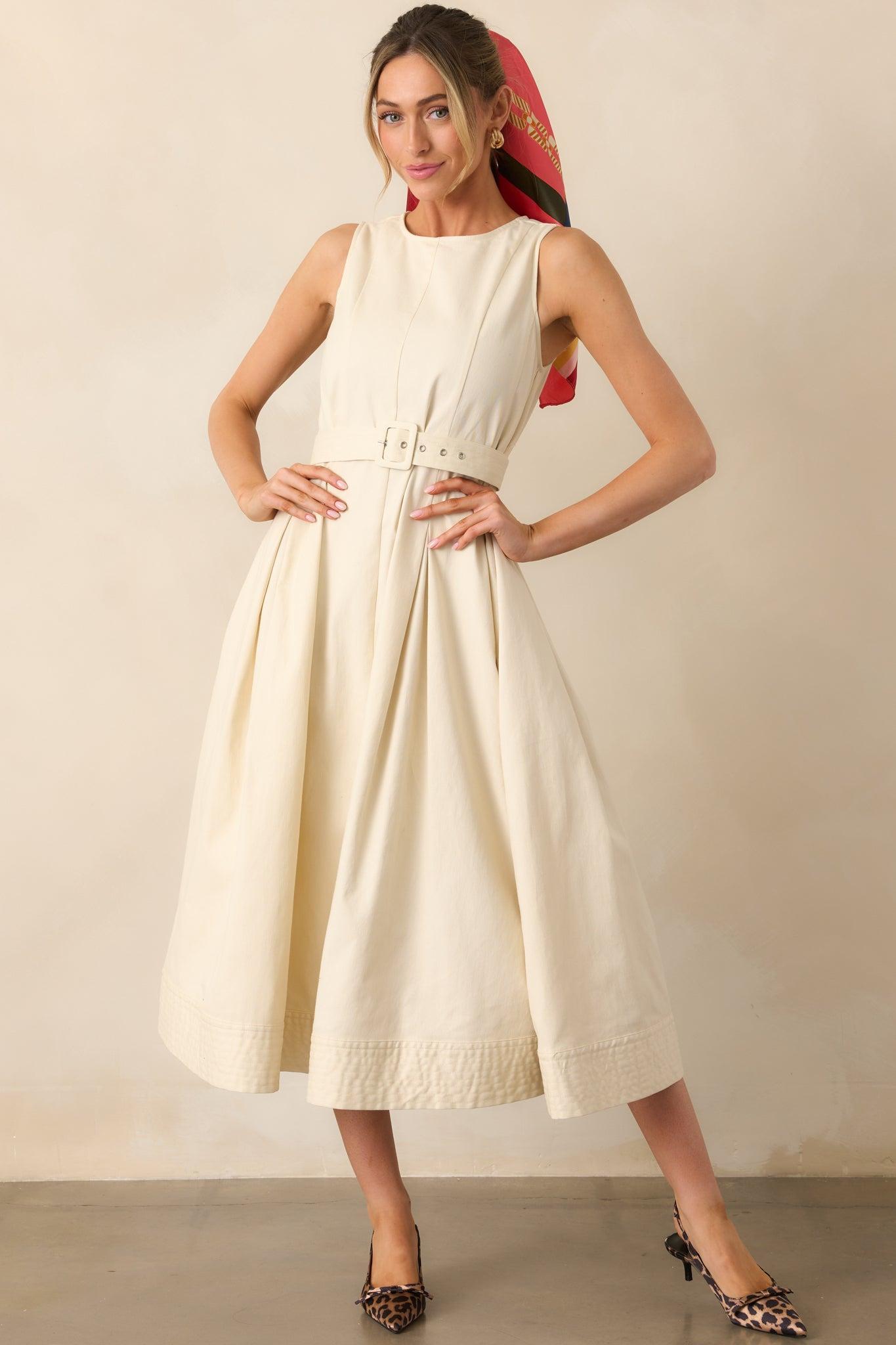 Young At Heart Ecru Belted Sleeveless Maxi Dress Product Image