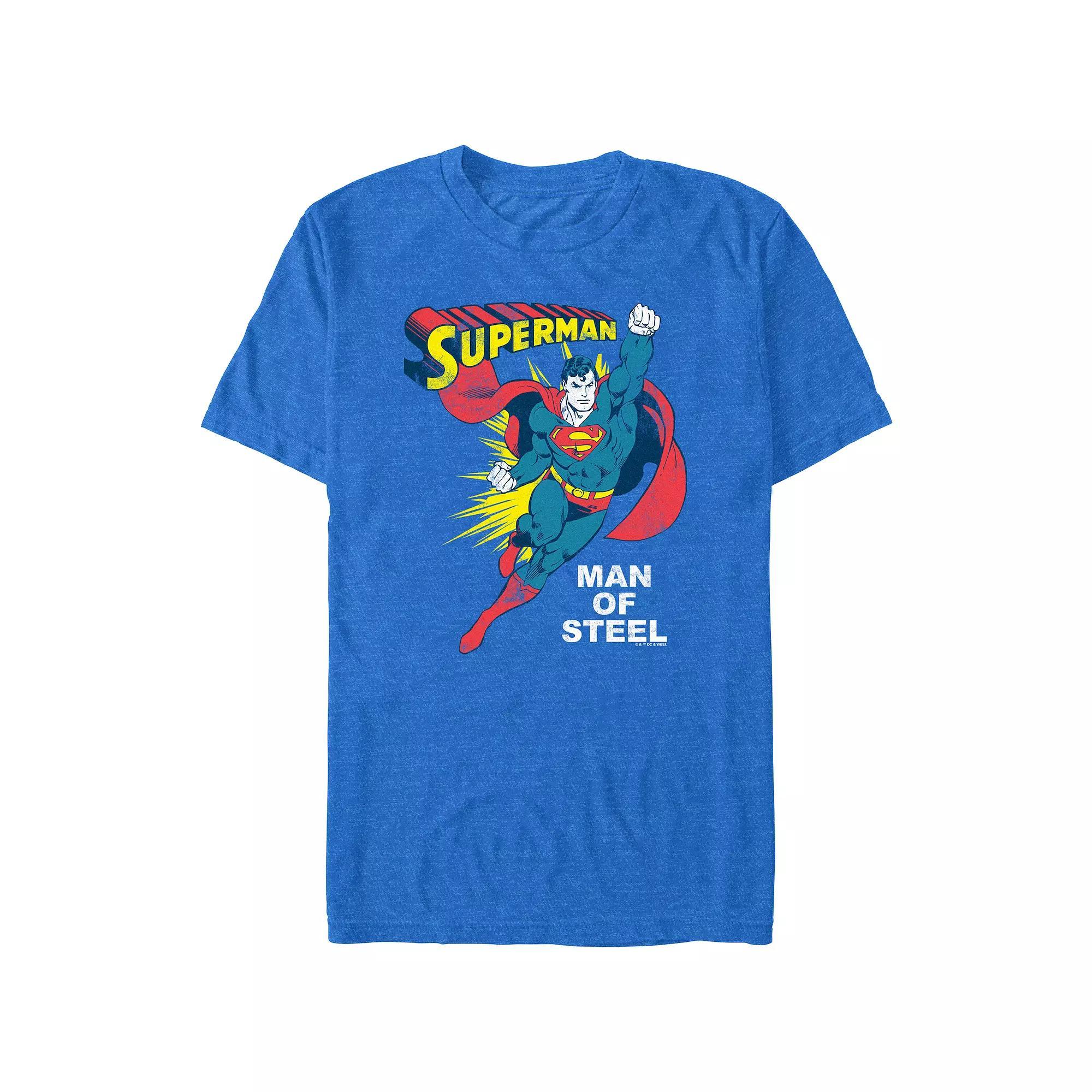Big & Tall DC Comics Superman Man Of Steel Vintage Poster Graphic Tee, Men's, Size: 3XL Tall, Royal Grey Product Image