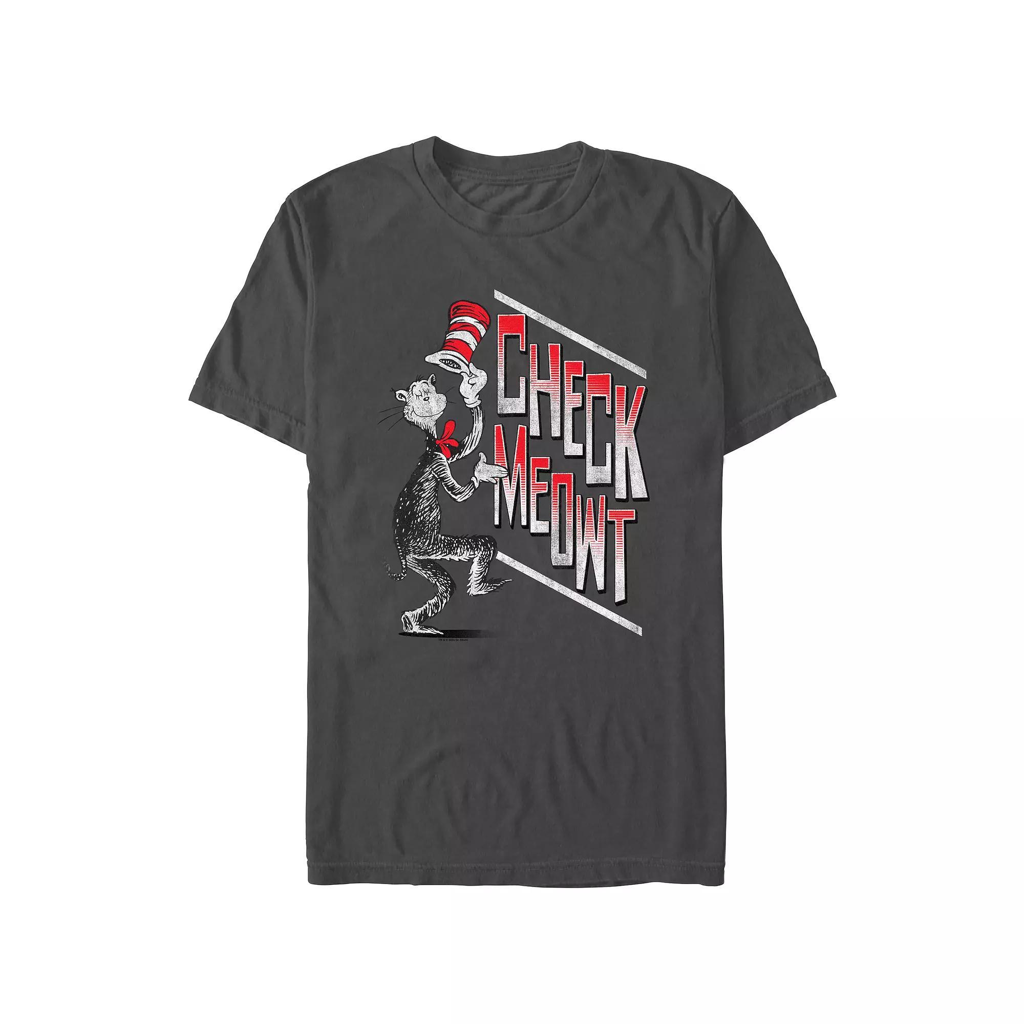 Men's Dr. Seuss Check Meowt Poster Graphic Tee, Size: Small, Grey Product Image
