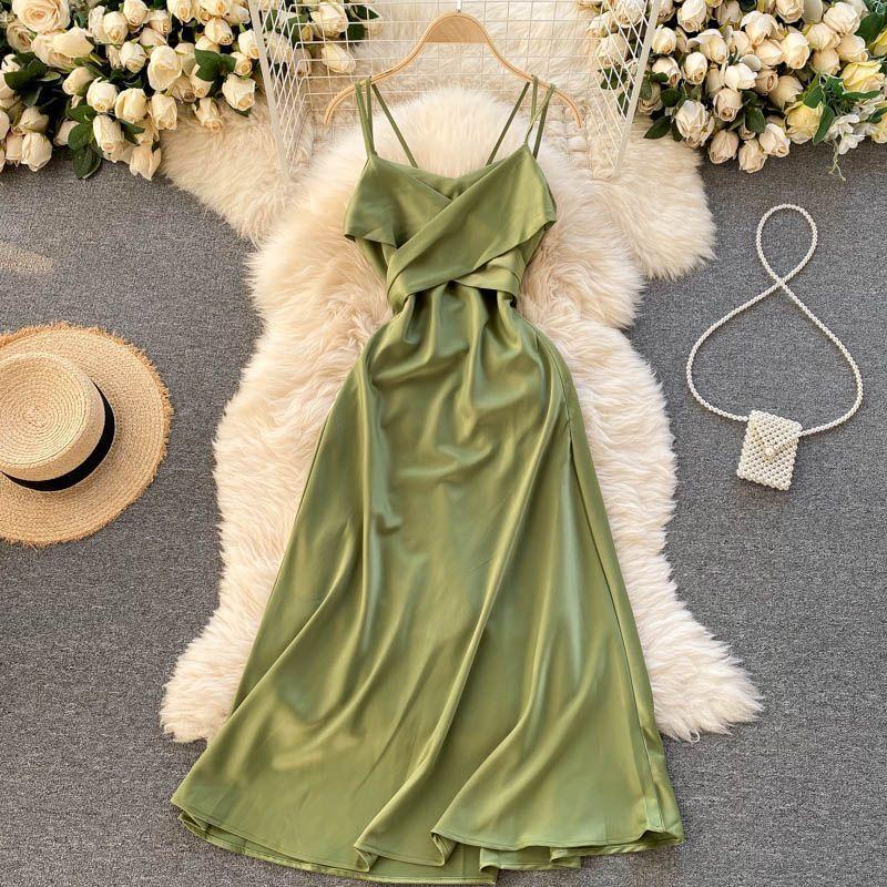 Spaghetti-Strap Cowl-Neck Midi A-Line Dress Product Image