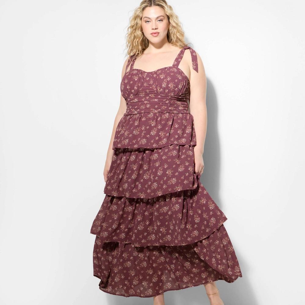 Women's Tiered Maxi A-Line Dress - Wild Fable™ Plum Purple Floral Product Image