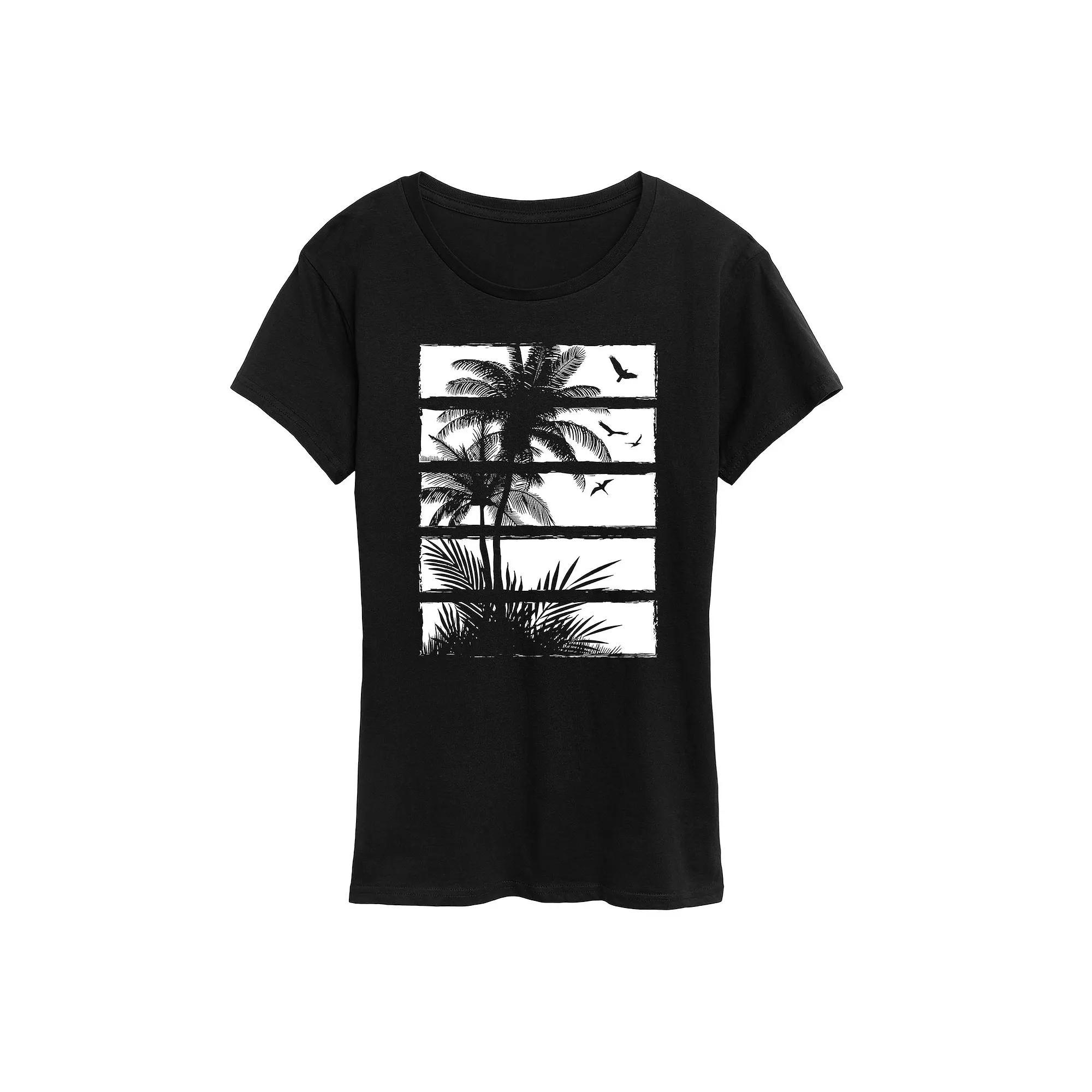 Womens Palm Tree Silhouette Panels Graphic Tee Blue Product Image