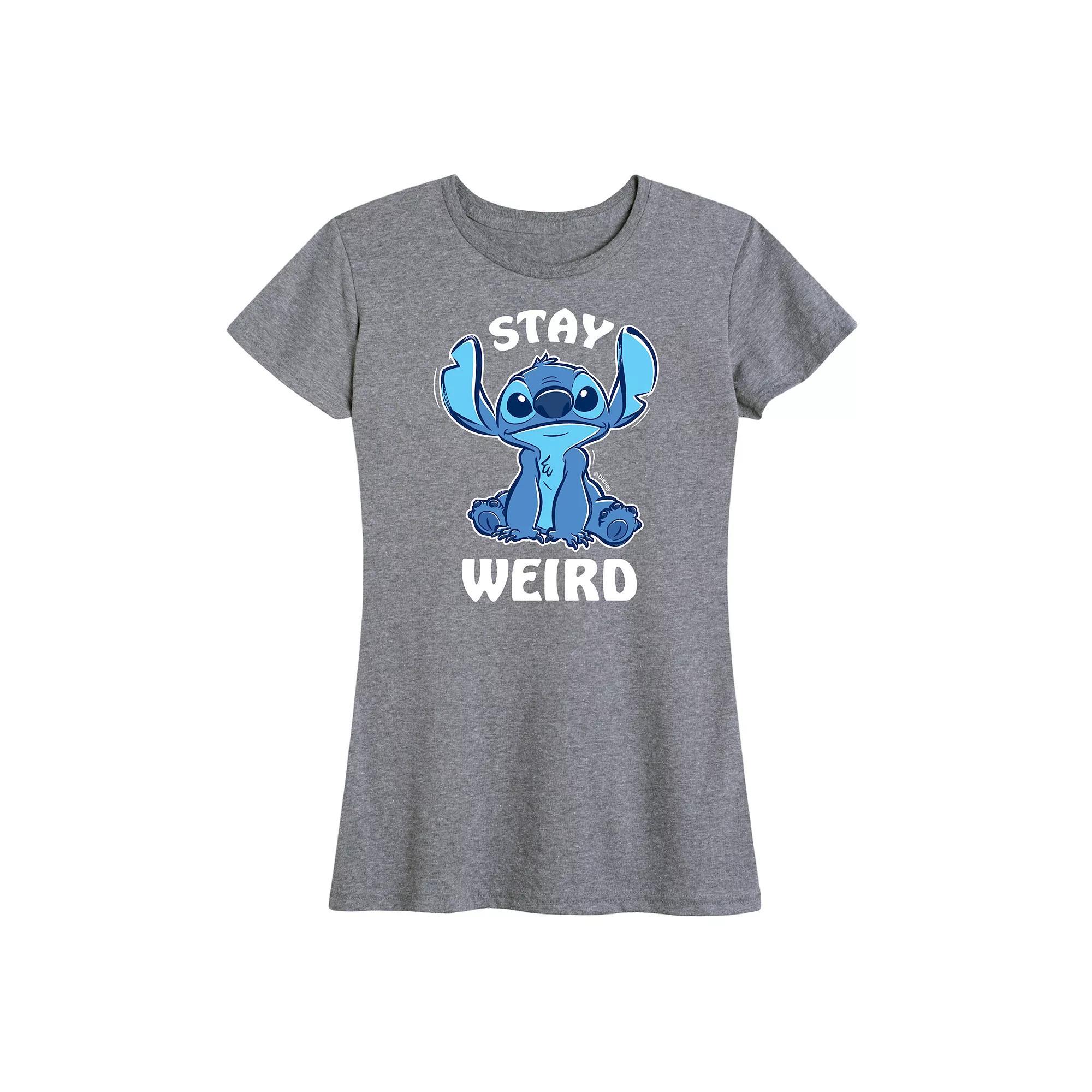 Disneys Lilo & Stitch Womens Stay Weird Graphic Tee Grey Gray Product Image