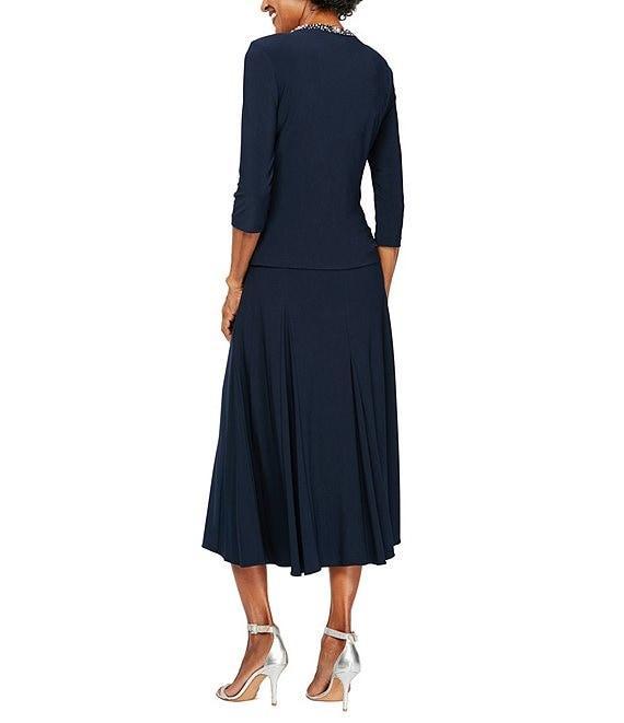 Alex Evenings Petite Size Scoop Neck 3/4 Sleeve Beaded Midi 2-Piece Jacket Dress Product Image
