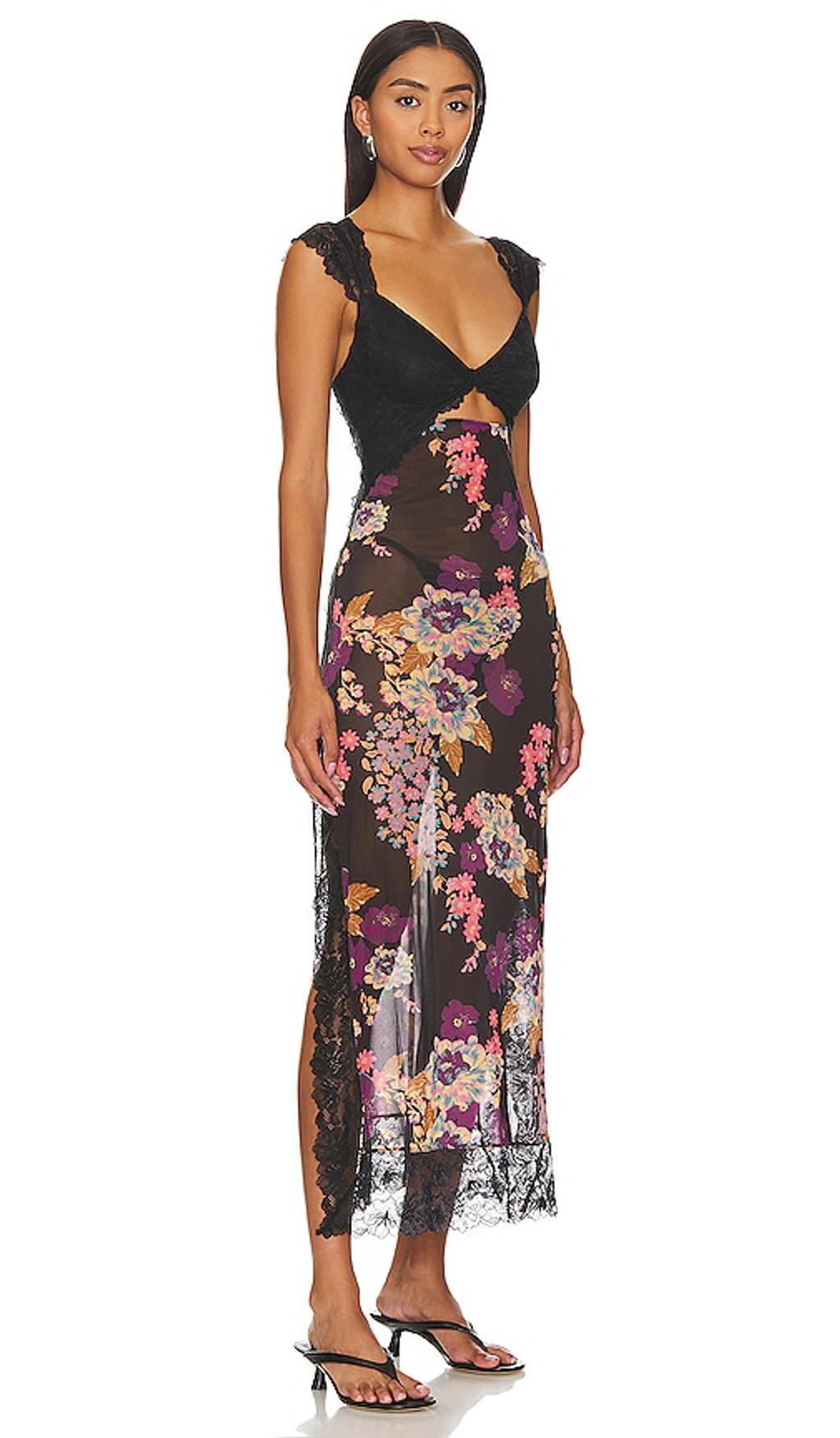 FREE PEOPLE Suddenly Fine Floral Print Cutout Lace Trim Nightgown In Spring Rain Combo Product Image