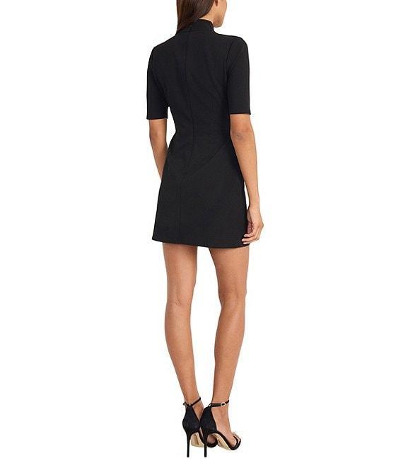 Donna Morgan Mock Neck Button Detail Scuba Crepe Mini Dress Product Image