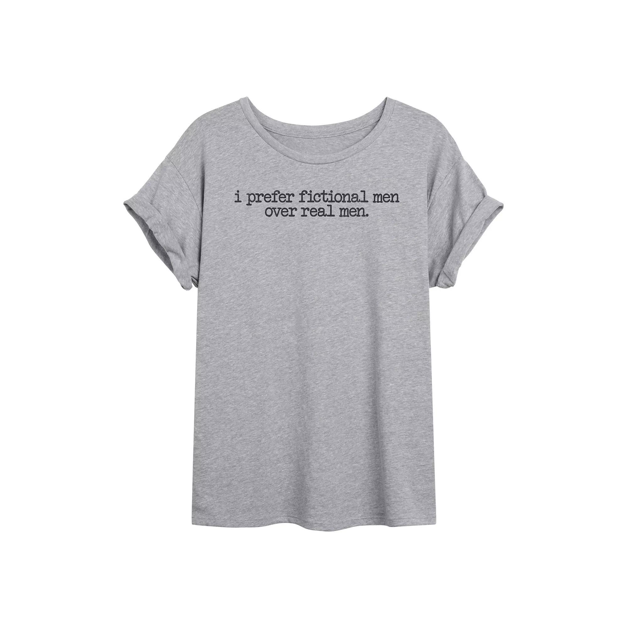 Juniors I Prefer Fictional Men Oversized Tee, Girls Grey Gray Product Image