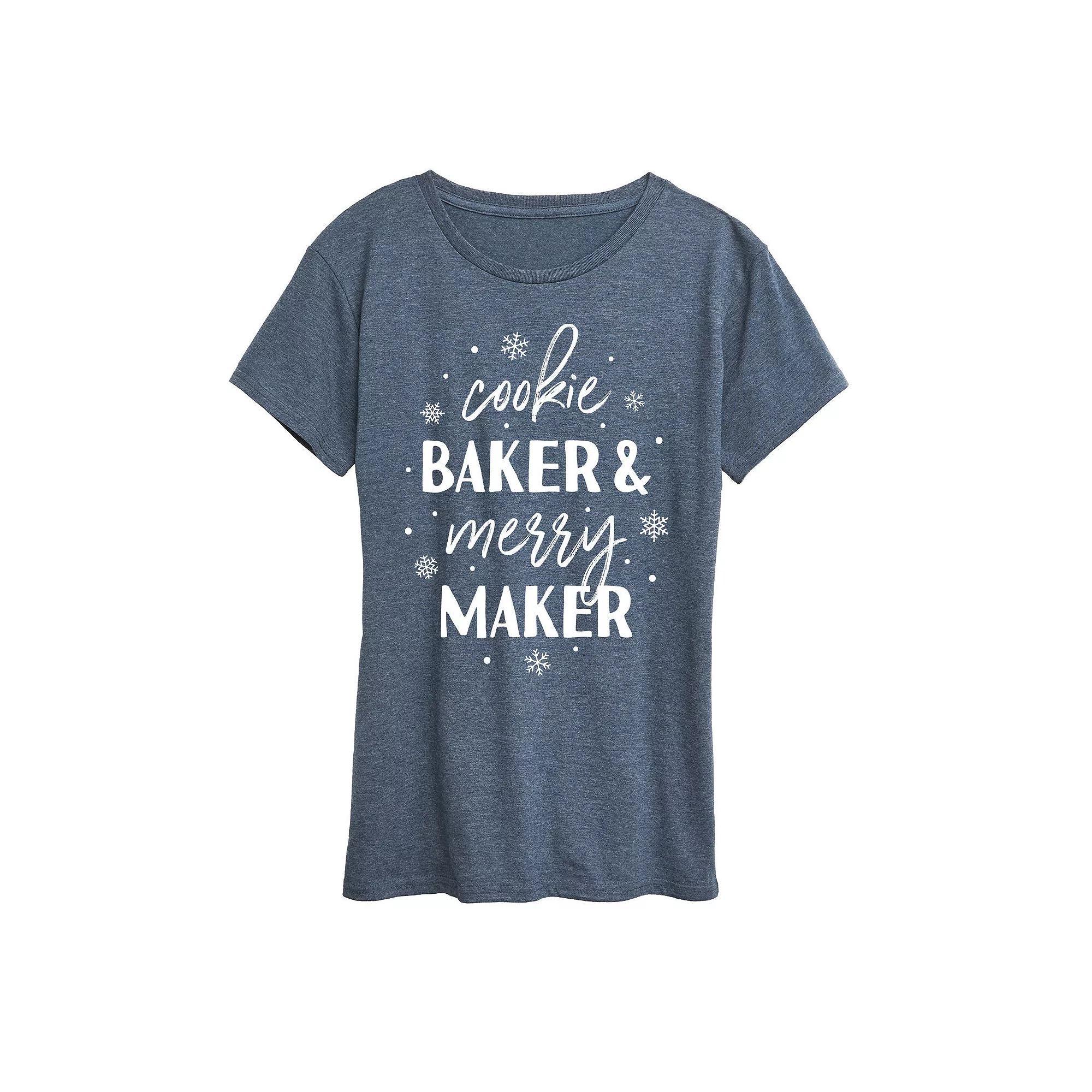 Womens Cookie Baker And Merry Maker Graphic Tee, Girls Grey Blue Product Image