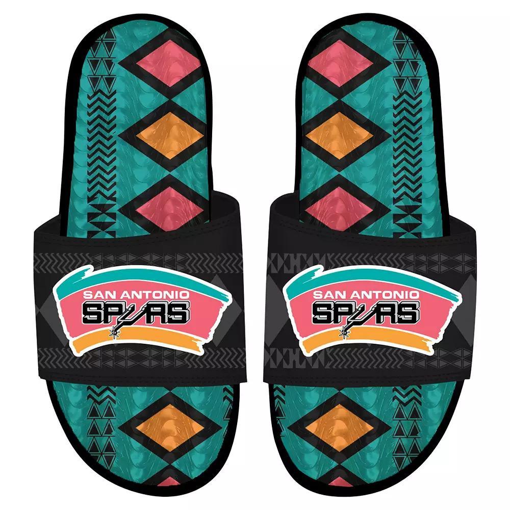 Men's ISlide Black San Antonio Spurs Shooting Touch Rwanda Pattern Gel Slide Sandals, Size: 9 Product Image