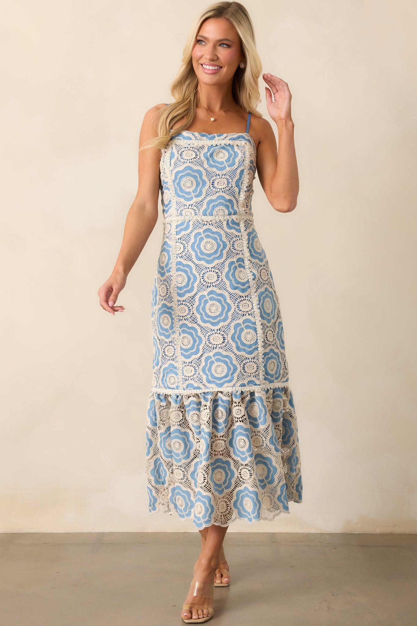 Simply Gorgeous Light Blue Embroidered Eyelet Maxi Dress Product Image