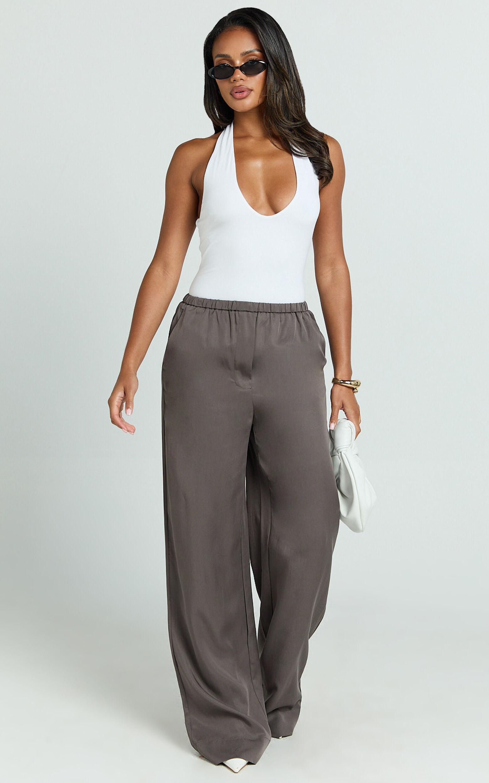 Grace Pants - Low Rise Elasticated Waist Wide Leg Pants in Slate Grey Product Image