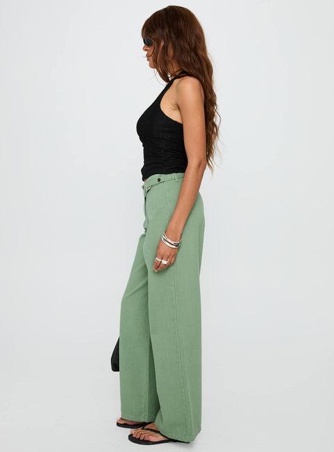 Mercadi Mid Rise Straight Leg Cargo Jeans Green Product Image