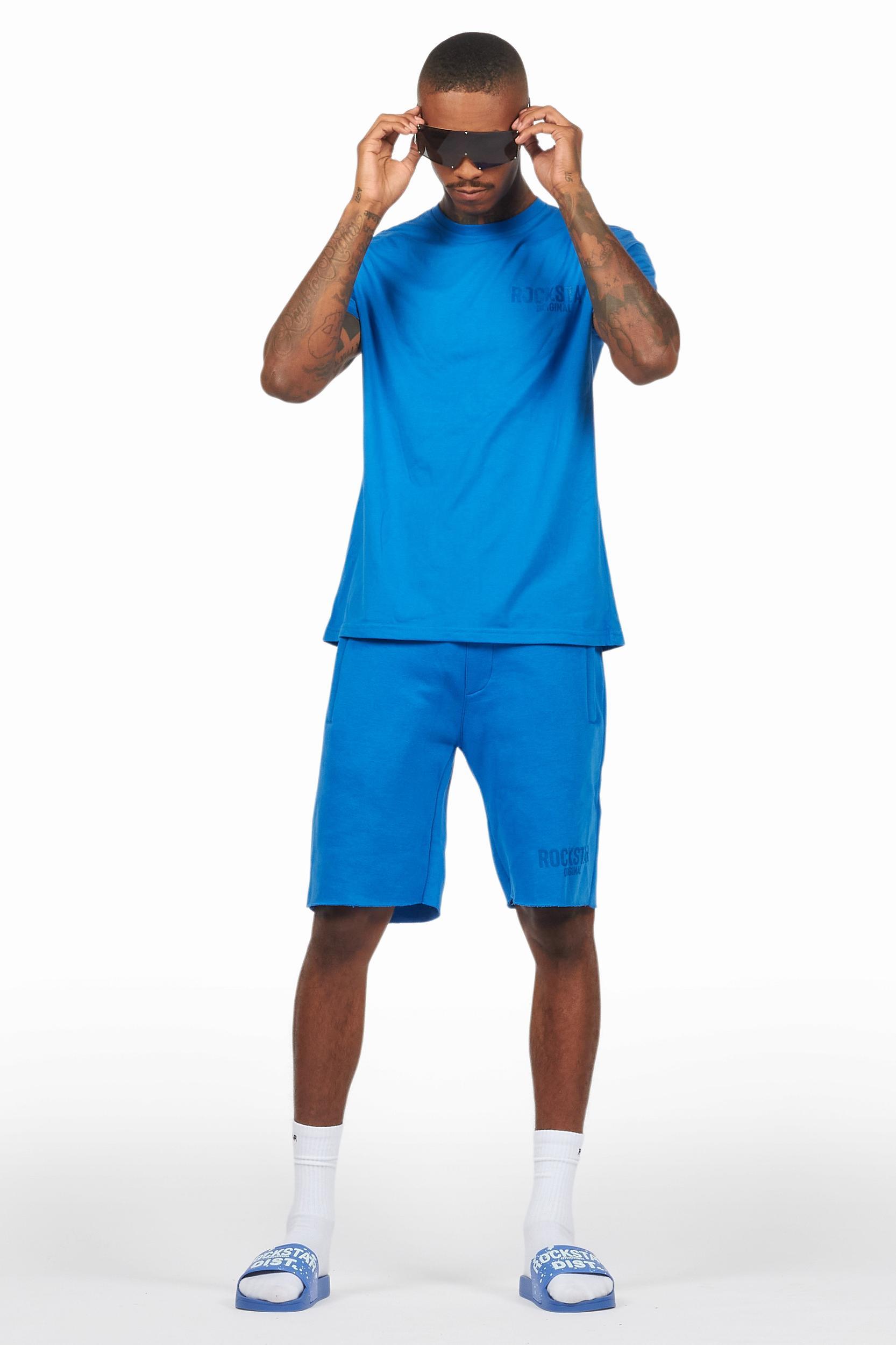 Sana Royal Blue T-Shirt/Raw Edge Short Set Male Product Image