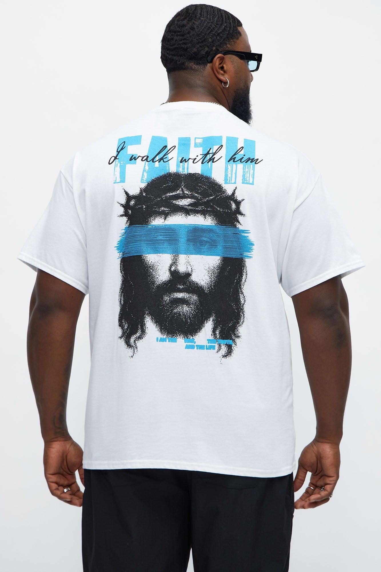 Faith I Walk With Him Oversized Short Sleeve Tee - White Male Product Image