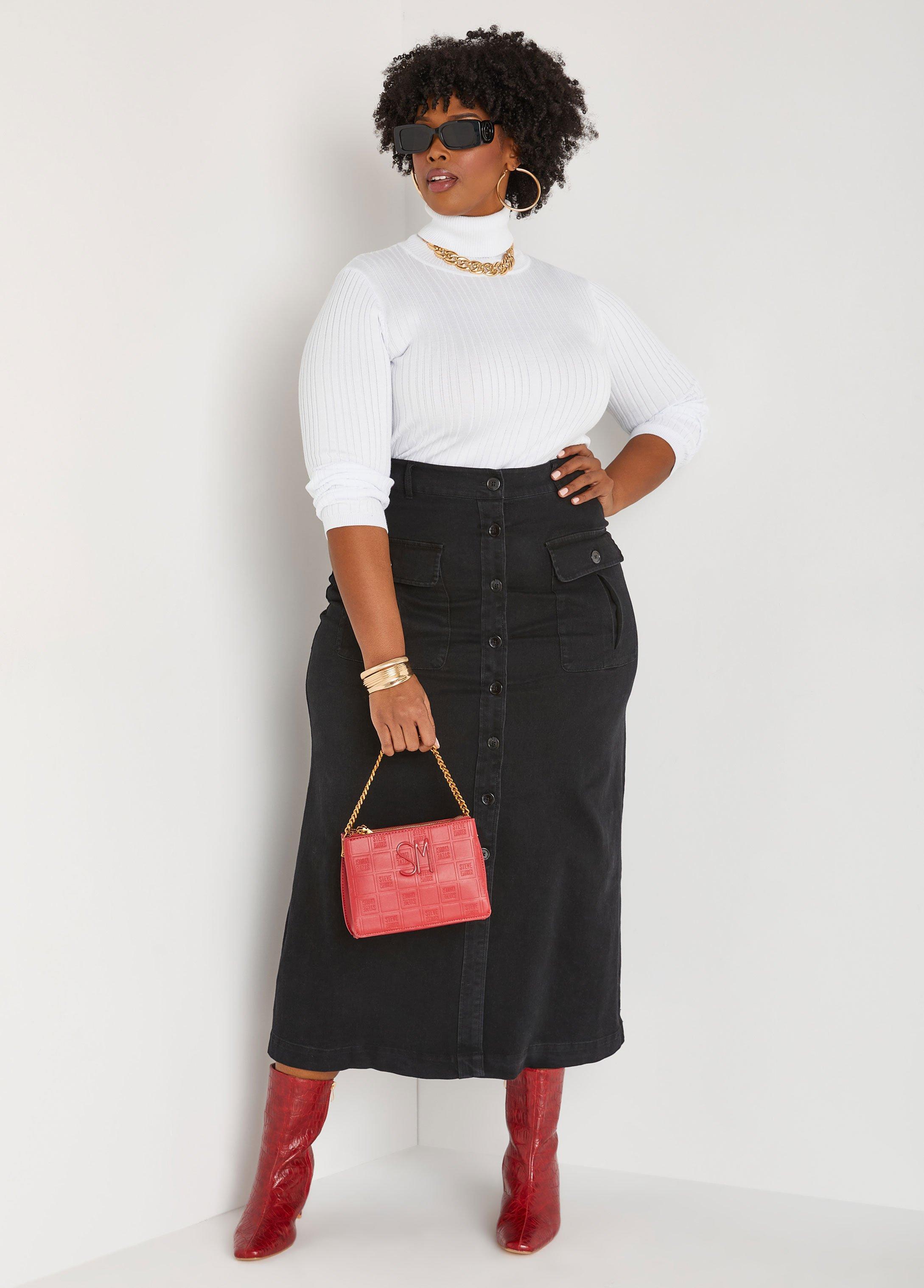 Plus Size Stretch Denim Cargo Maxi Skirt Ashley Stewart Product Image