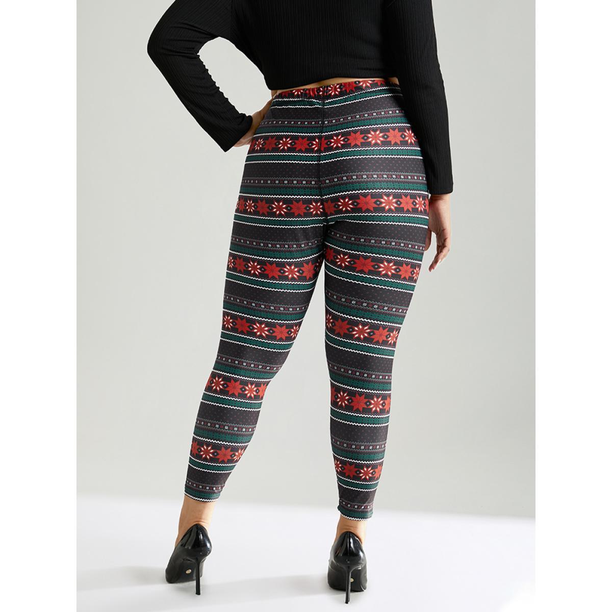 Plus Size Snowflake Striped Very Stretchy Ankle Leggings Women Black Casual High stretch Skinny High Rise Festival-Christmas Leggings BloomChic 18-20/2X Product Image