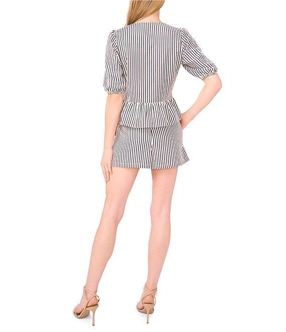 CeCe Woven Stripe Print Drawstring Tie Front Coordinating Shorts Product Image