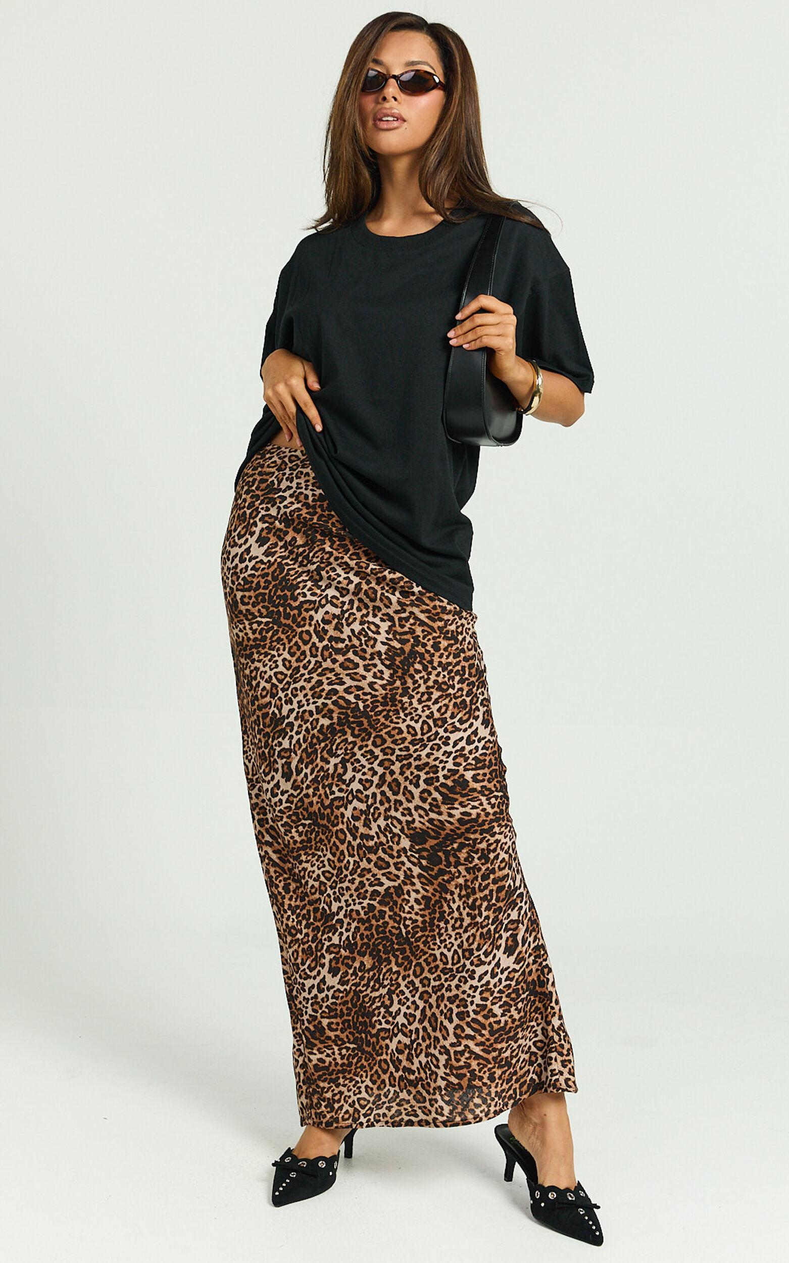 Jacqui Maxi Linen Blend Skirt - Bias Cut Back Split Skirt in Tonal Leopard Print Product Image