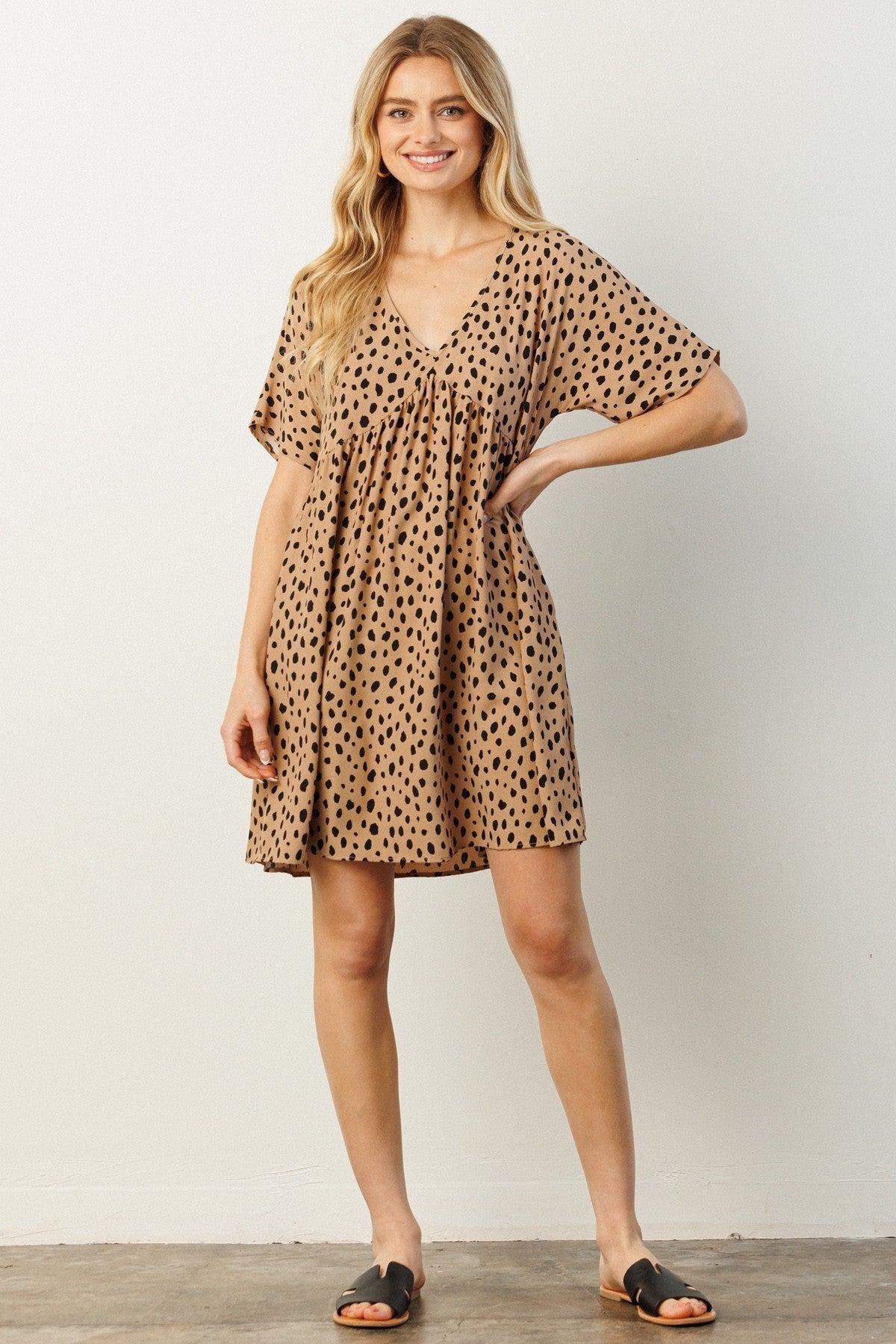 Animal Print N-Neck Babydoll Dress Product Image