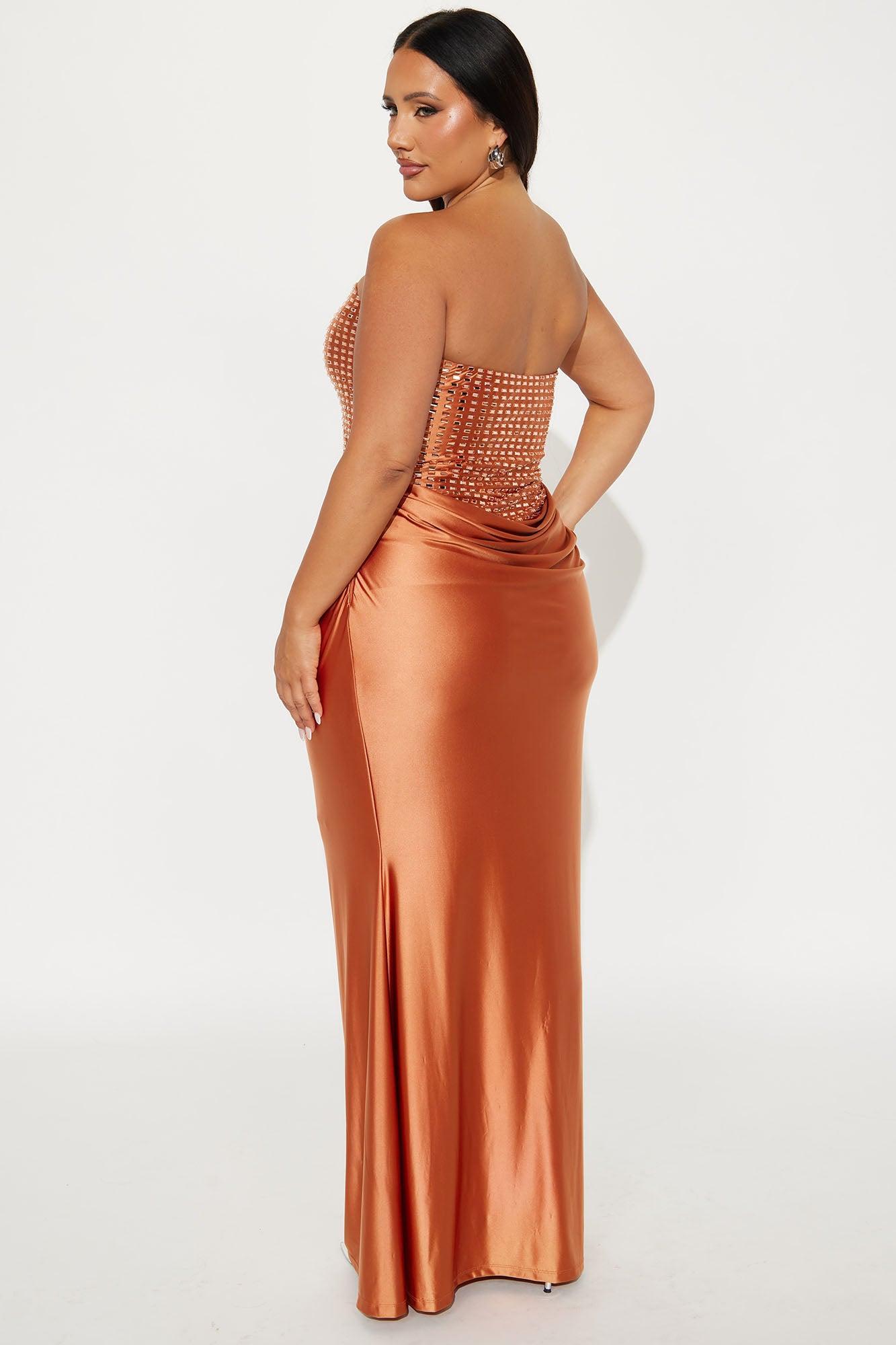 Gia Rhinestone Strapless Gown - Orange Female Product Image