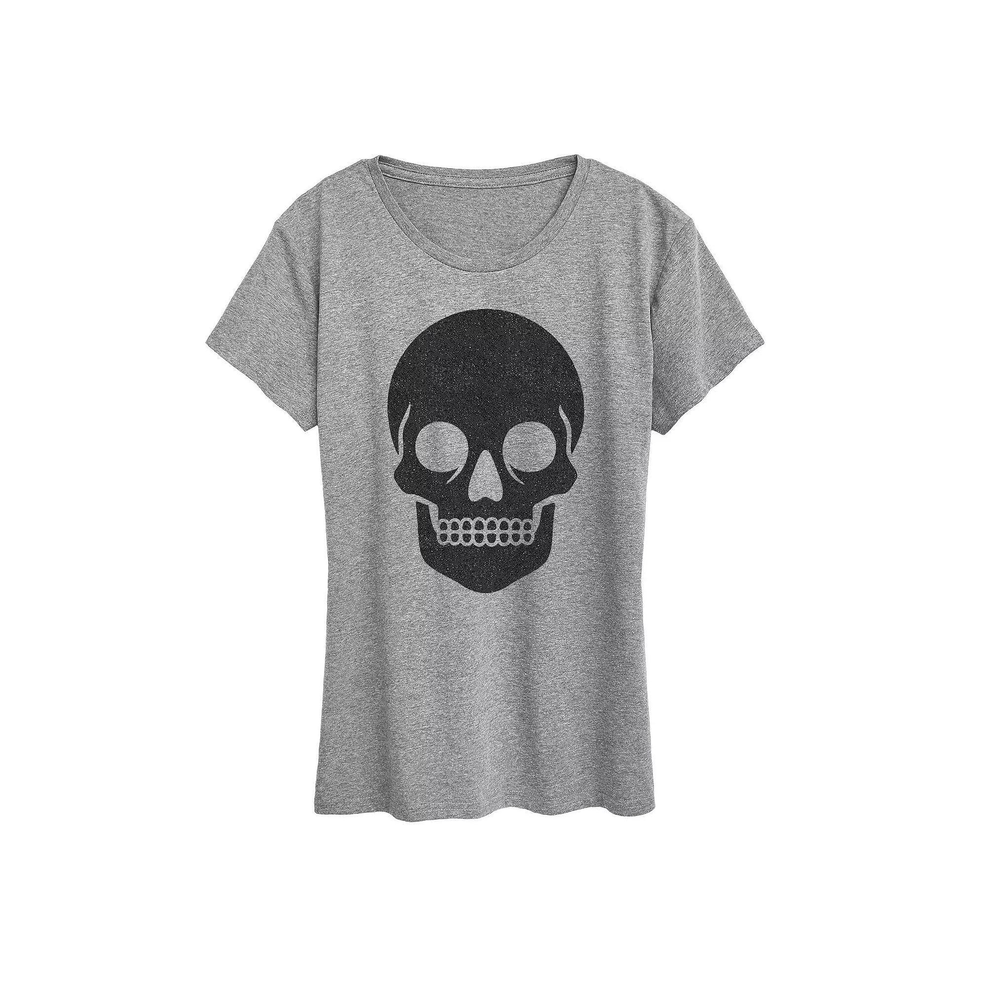 Women's Skull Sparkle Halloween Tee, Girl's, Size: Small, Grey Wine Product Image
