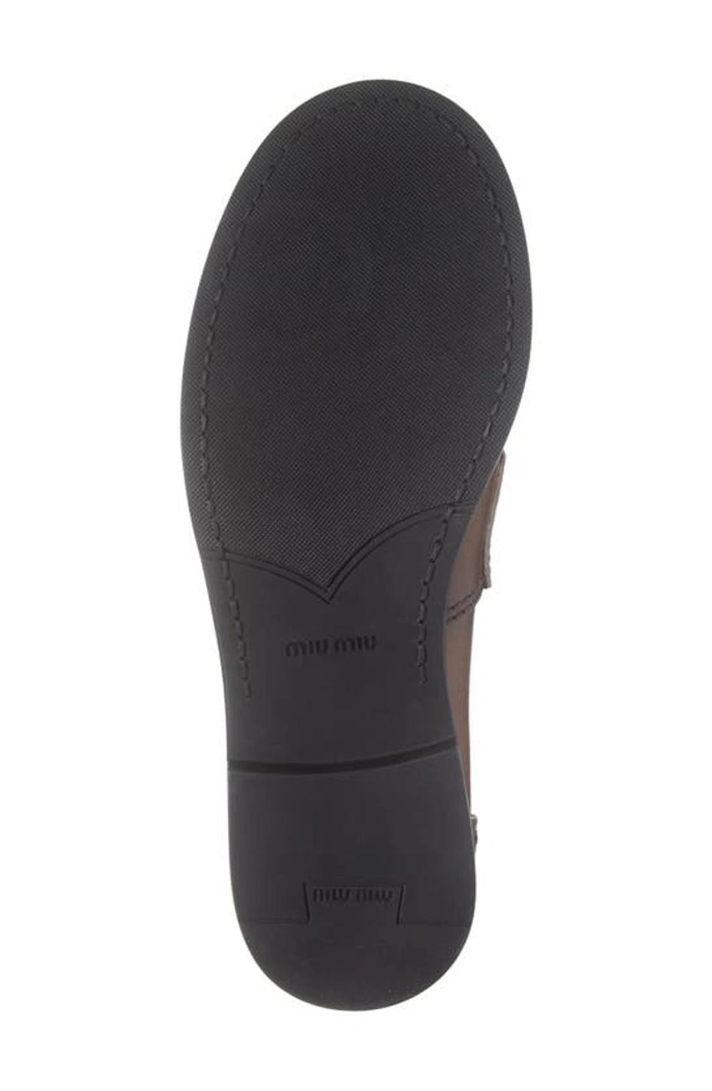 MIU MIU Leather Distressed Penny Loafers In Brown Product Image