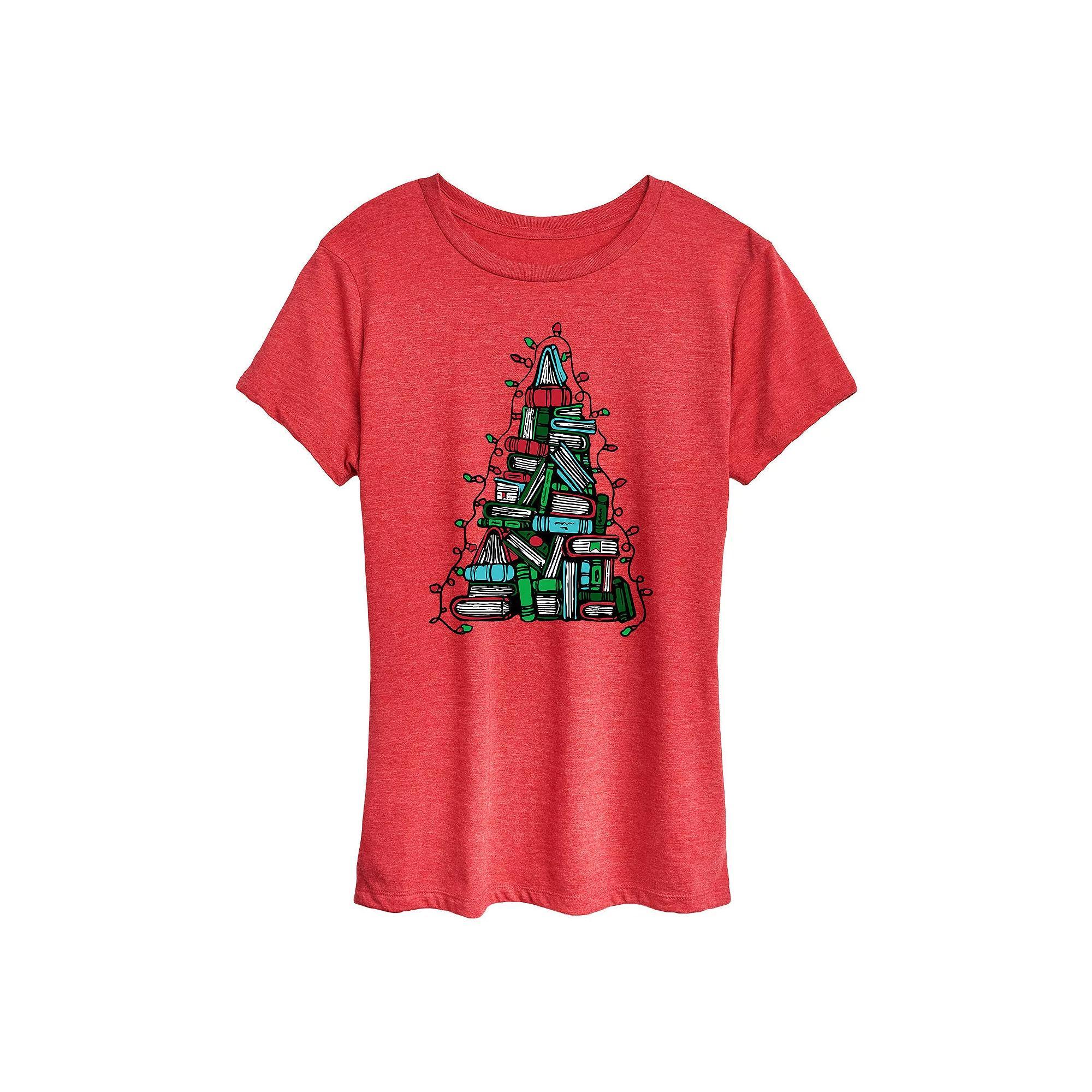 Womens Book Christmas Tree Graphic Tee, Girls Product Image