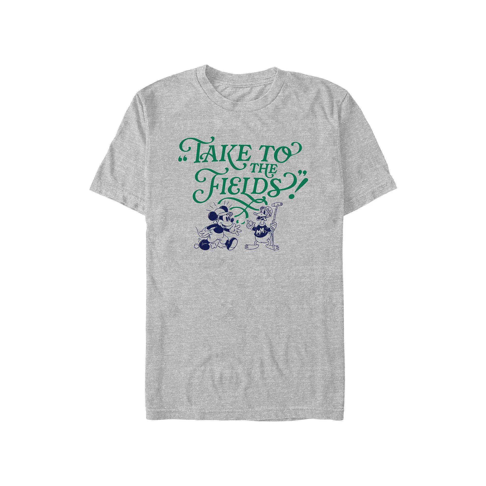 Disney's Mickey Mouse And Donald Take To The Fields Men's Graphic Tee, Size: Large, Athletic Grey Product Image