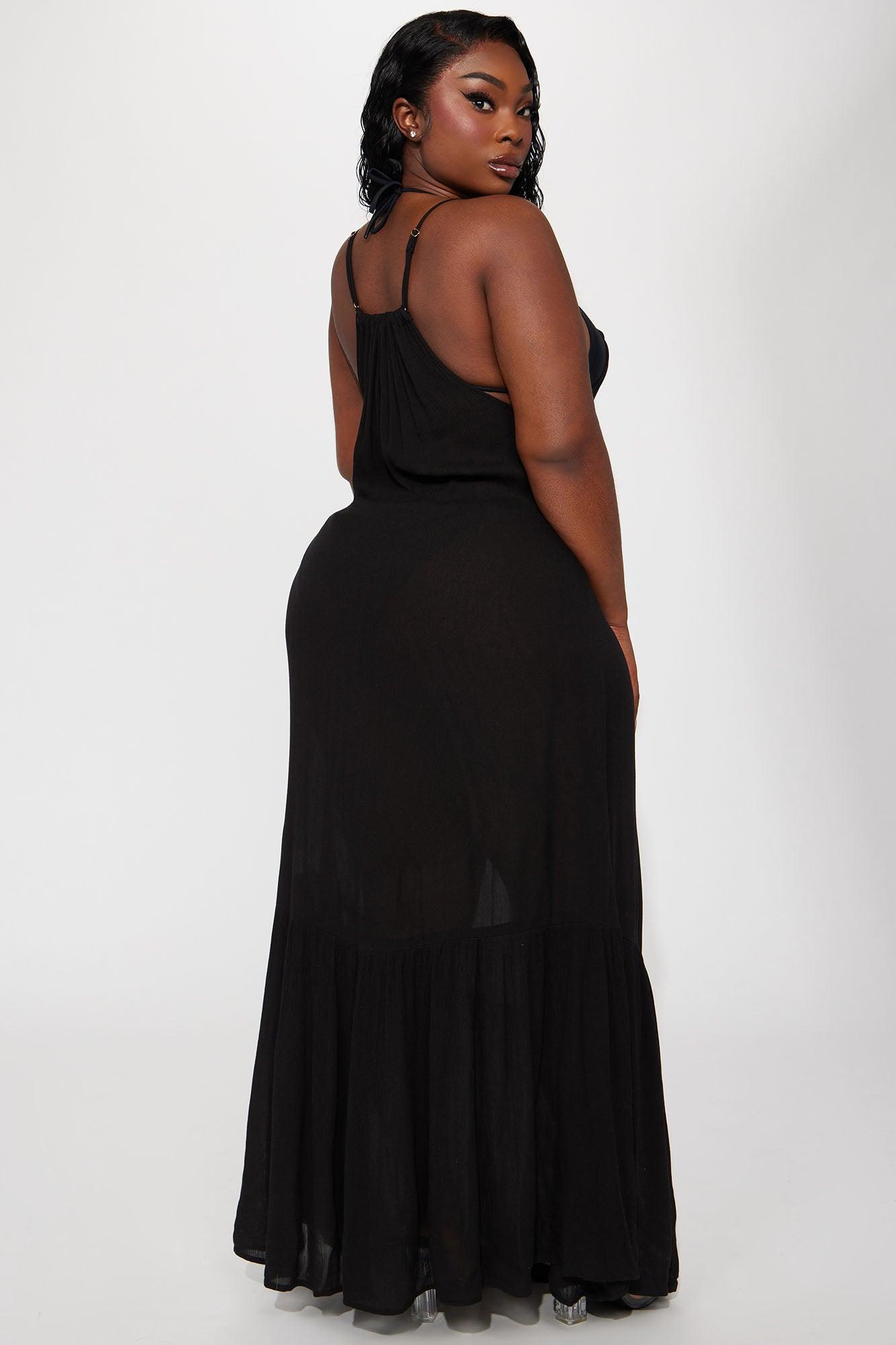 Breezy Nights Linen Swim Cover Up Racerback Dress - Black Product Image