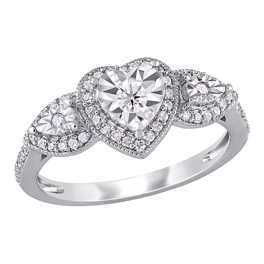 Stella Grace Sterling Silver 1/3 Carat T.W. Diamond Heart Halo Ring, Womens Product Image